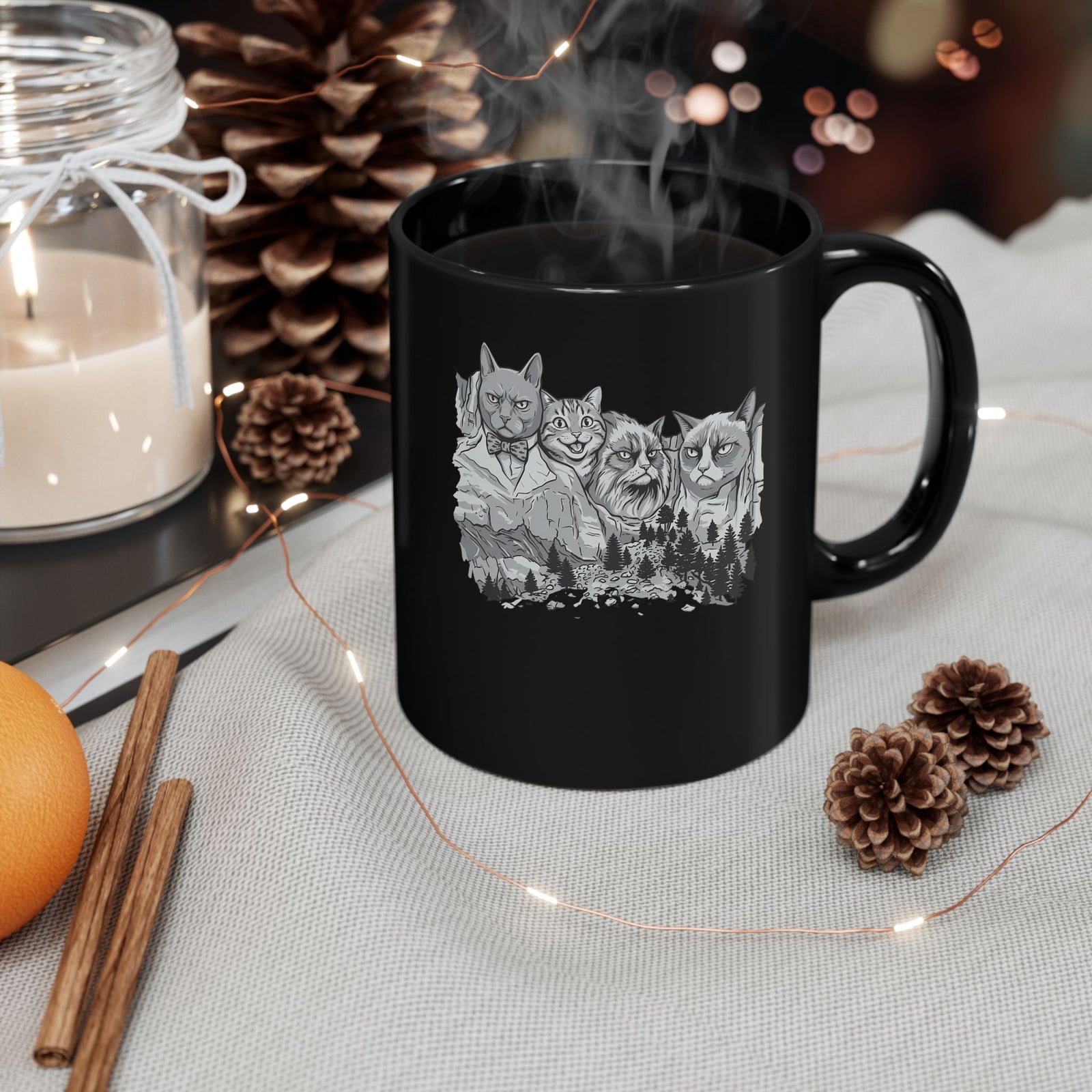 Rushmeow Graphic Mug — Cat Lover Black Mug