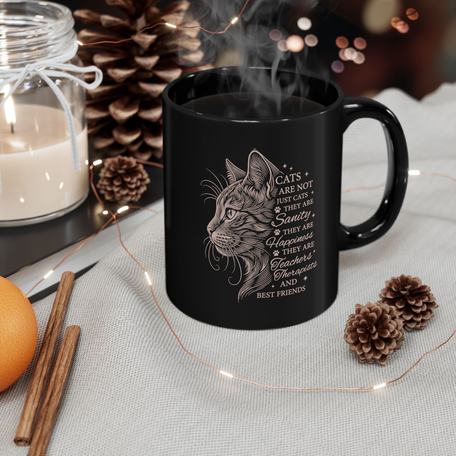 Cats Are Not Just Cats Black Mug — Funny Cat Lover Mug