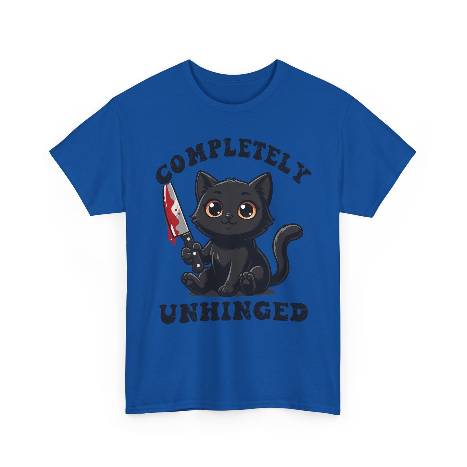 Completely Unhinged Black Cat T-Shirt — Funny Cute Psycho Knife Tee