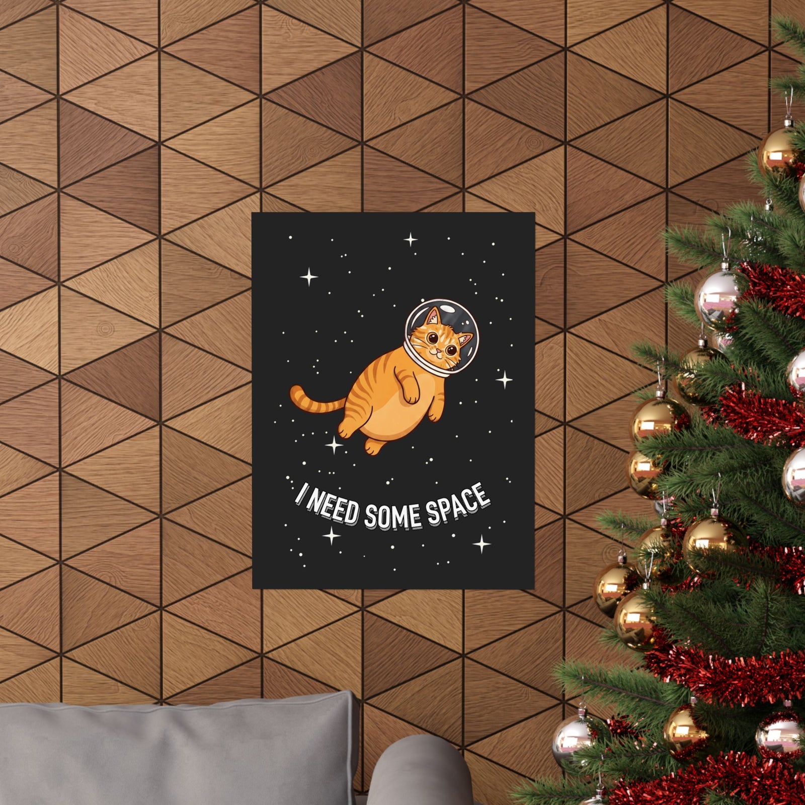 I Need Some Space Cat Poster — Cute Astronaut Orange Tabby Feline Poster
