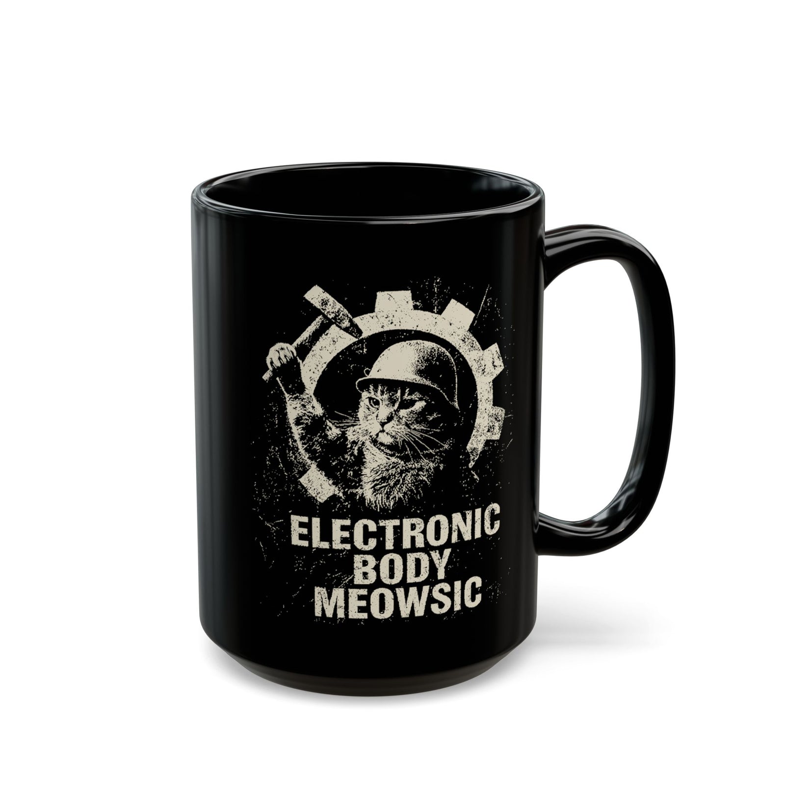 Electronic Body Meowsic Cat Black Mug
