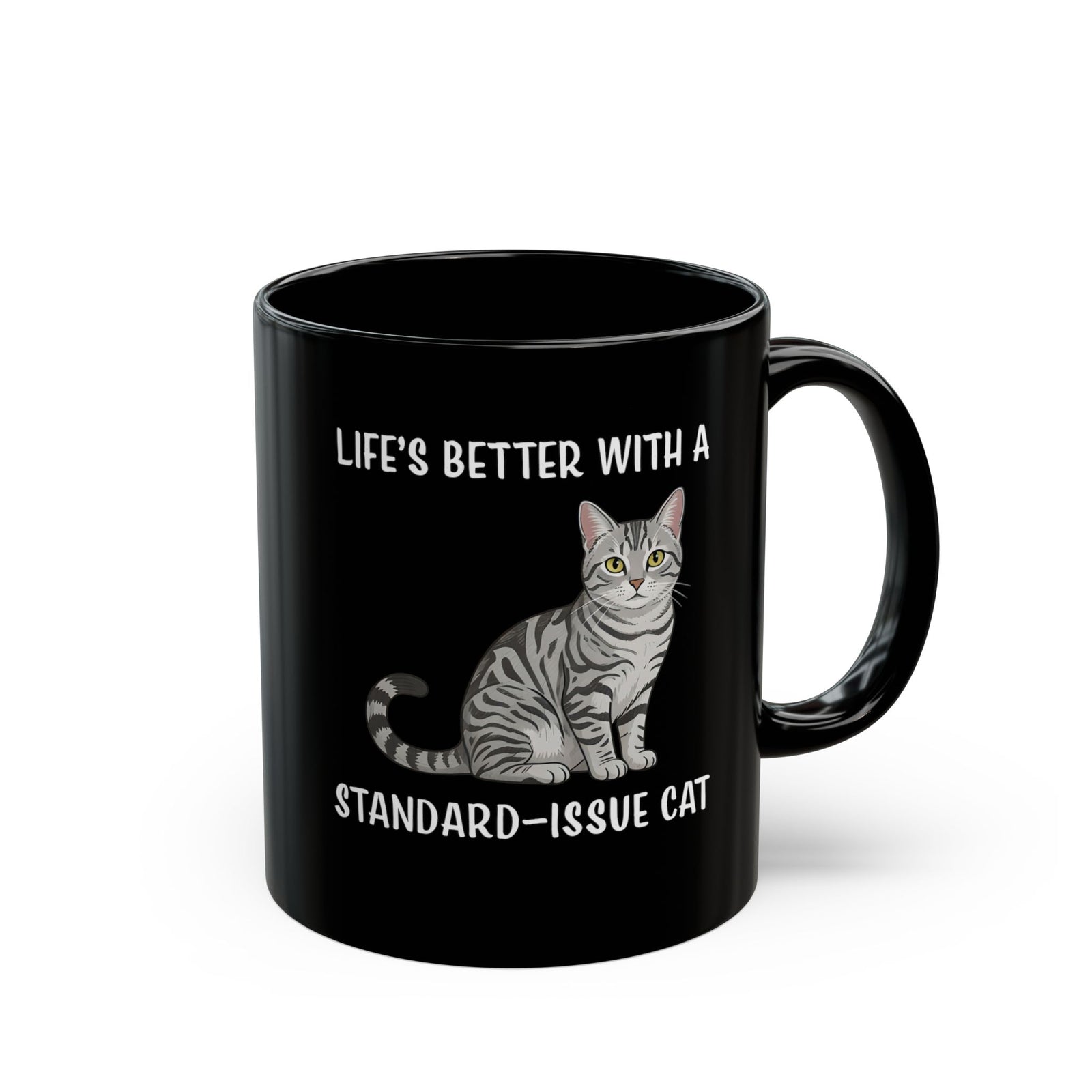 Standard Issue Cat Black Mug Cute Graphic Cat Mug