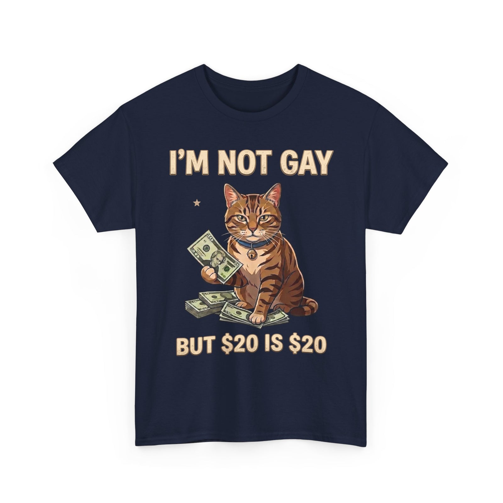 I'm Not Gay But $20 Is $20 T-Shirt — Funny Cat Cash Meme Tee