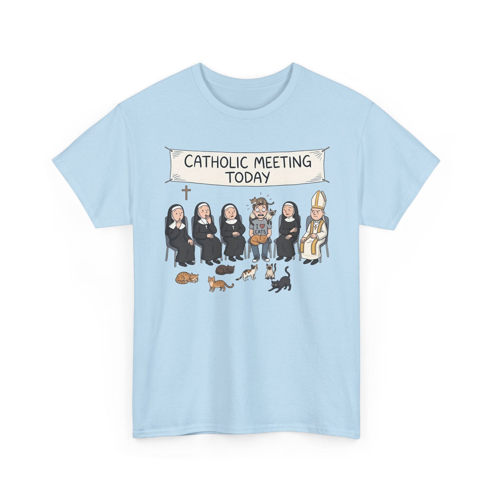 Catholic Meeting Today Funny Cat Lovers T-Shirt