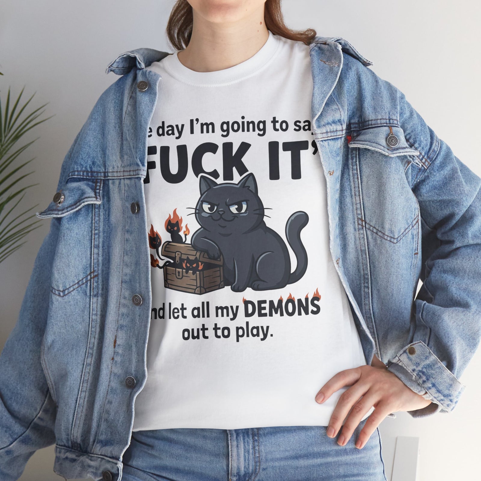 Cat Demon Graphic Tee — “One day I'm going to say 'FUCK IT'” Funny Goth T-Shirt