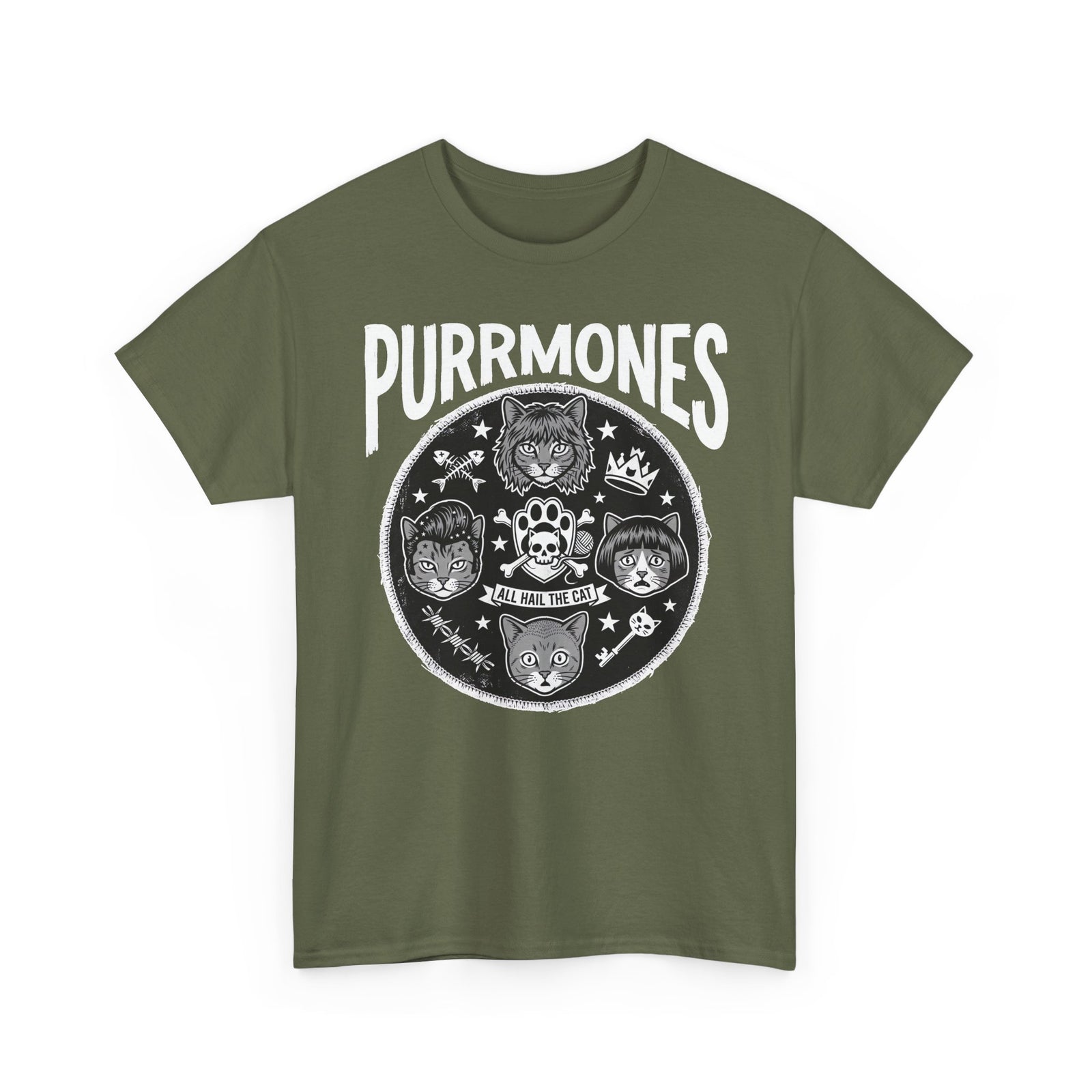 Purrmones Band Tee — Vintage Rock Cat Skull Graphic T-Shirt
