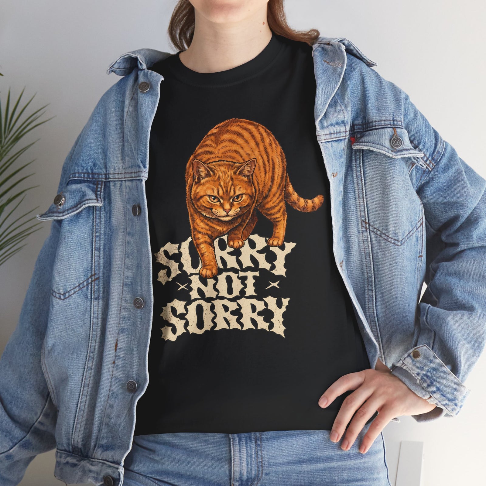 Sorry Not Sorry Cat T-Shirt — Funny Sarcastic Orange Tabby Tee