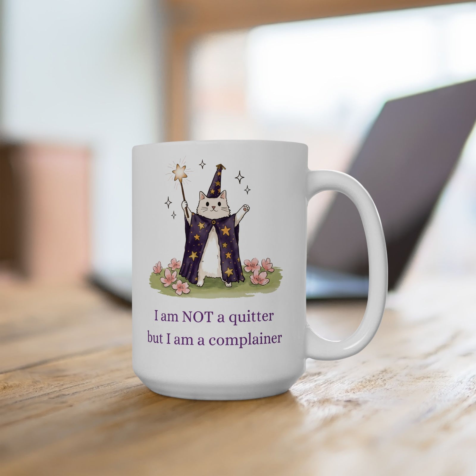Funny Wizard Cat Ceramic Mug — Whimsical Magical Feline Complainer Drinkware