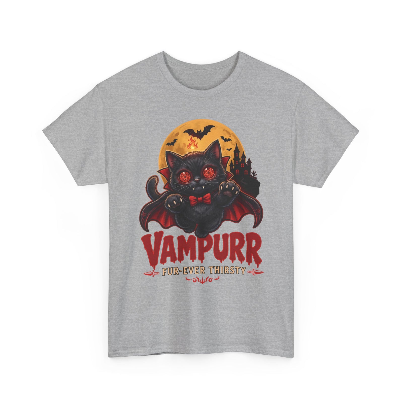 Vampurr Fur-Ever Thirsty Cat T-Shirt — Spooky Halloween Vampire Tee