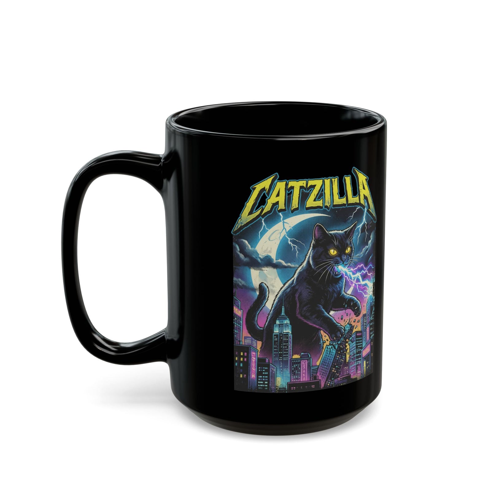 Cat Attack Black Mug — Funny Graphic Cat Mug