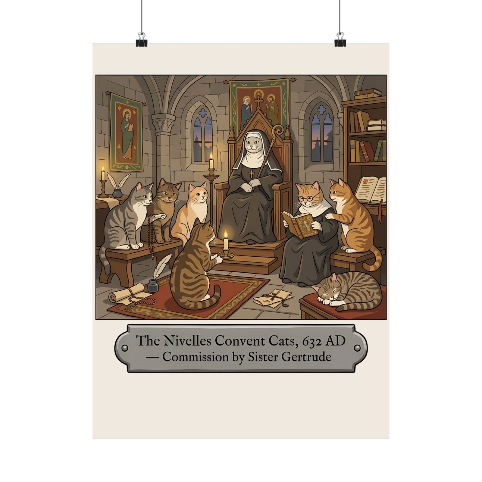 Nivelles Convent Cats Poster — Vintage-Inspired Cat Illustration Poster