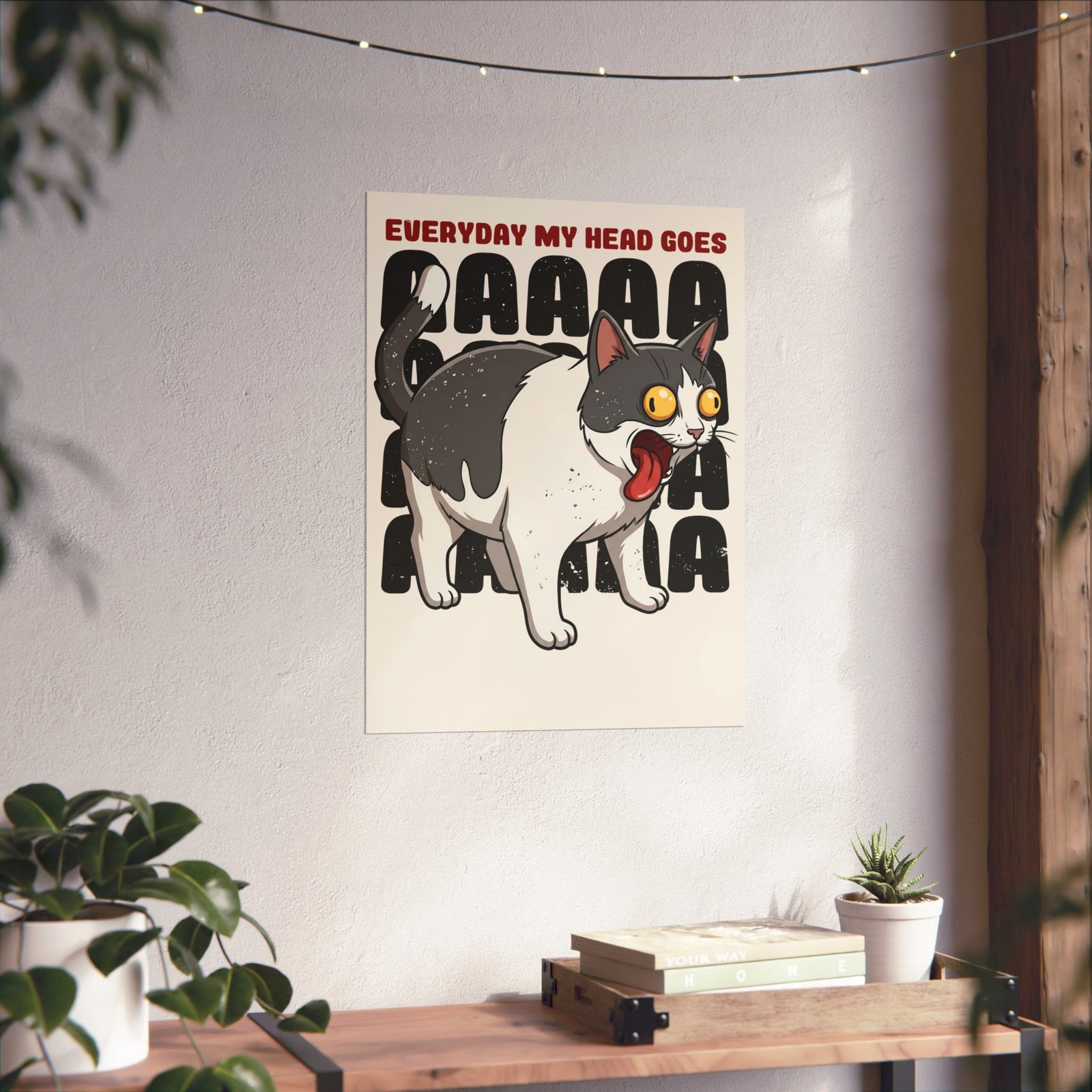 Everyday My Head Goes AAAAA Poster — Funny Screaming Tuxedo Cat Poster