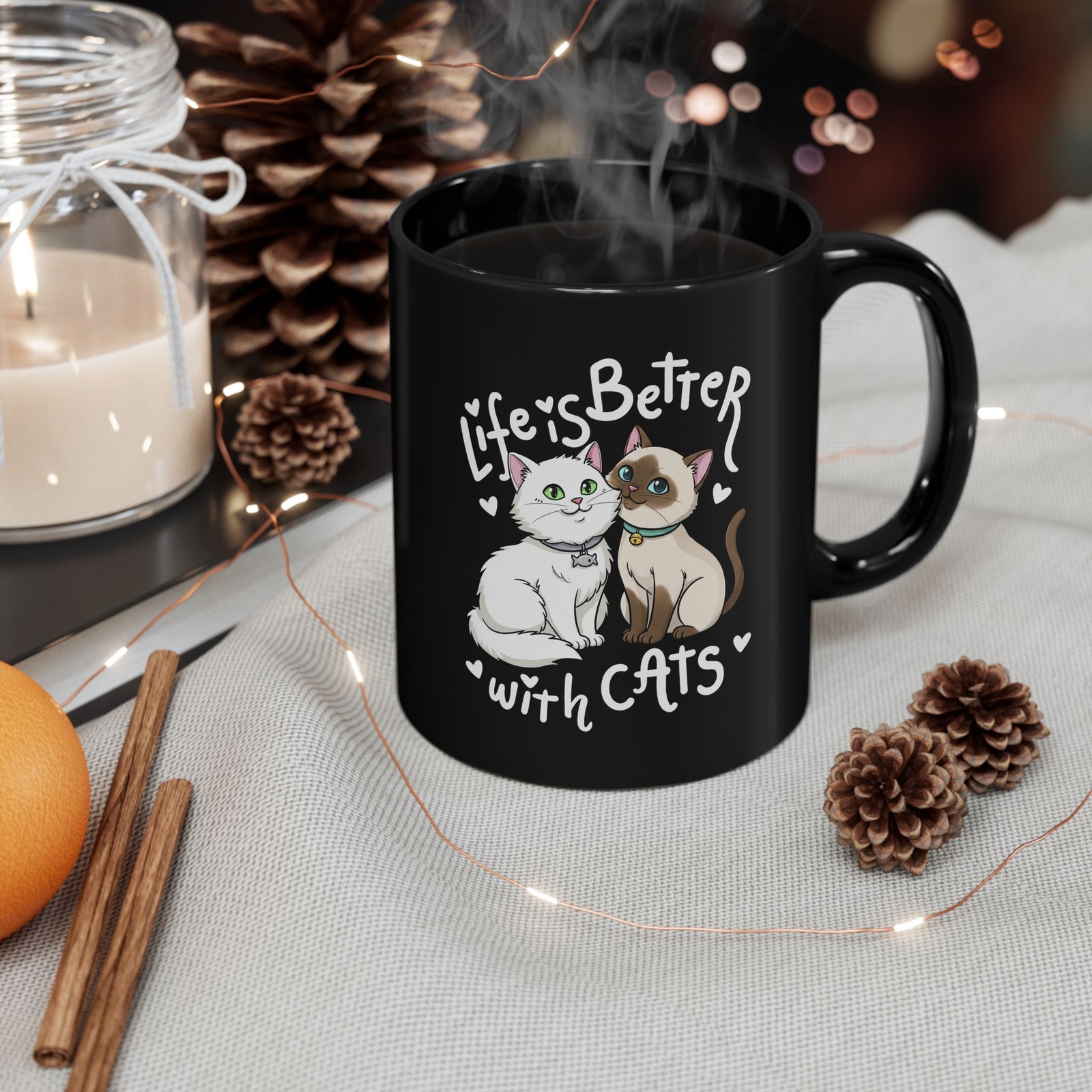 Life is Better with Cats Black Mug - Cute Cat Lover Gift Mug