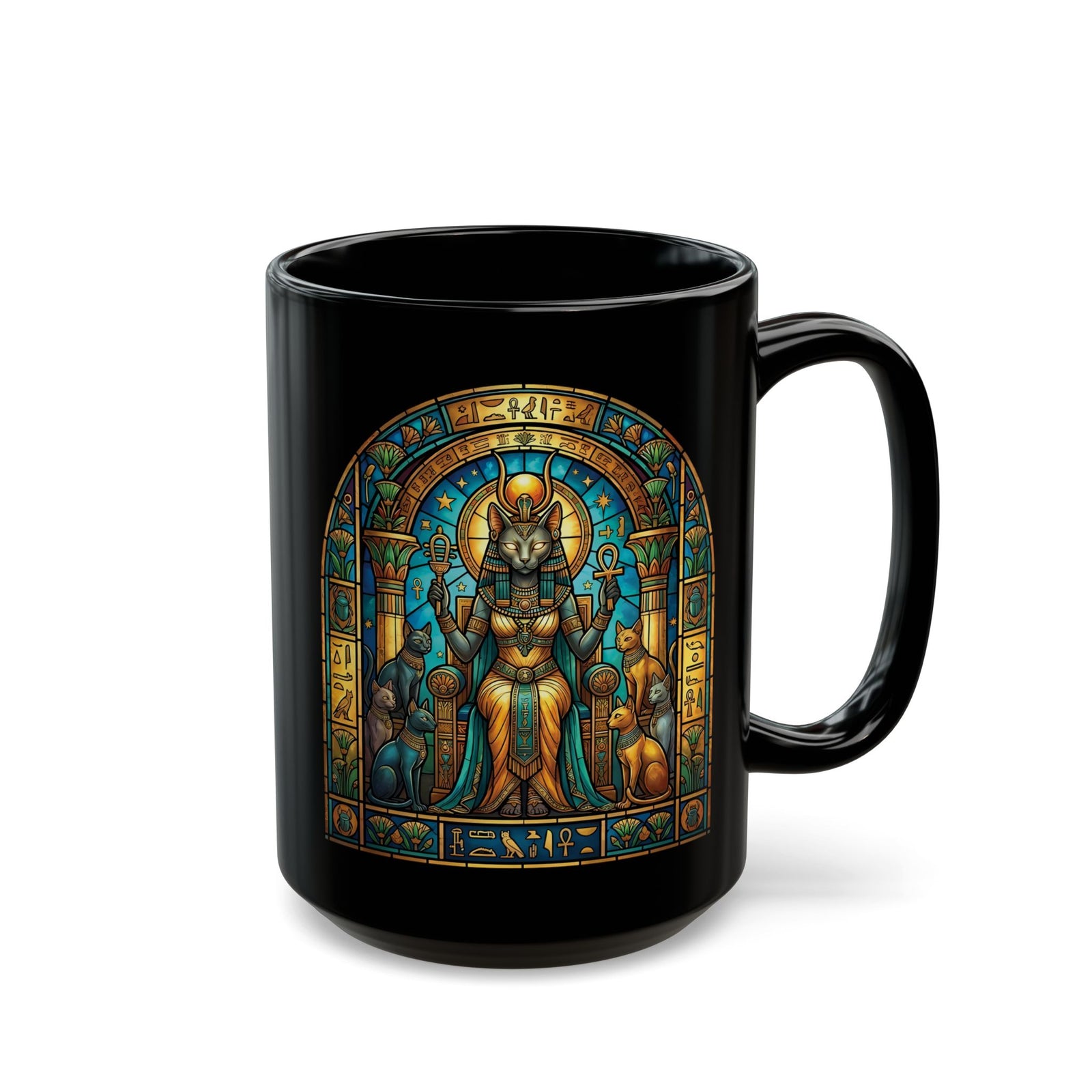 Bastet Goddess of Cats Black Mug — Egyptian Cat Deity Mug