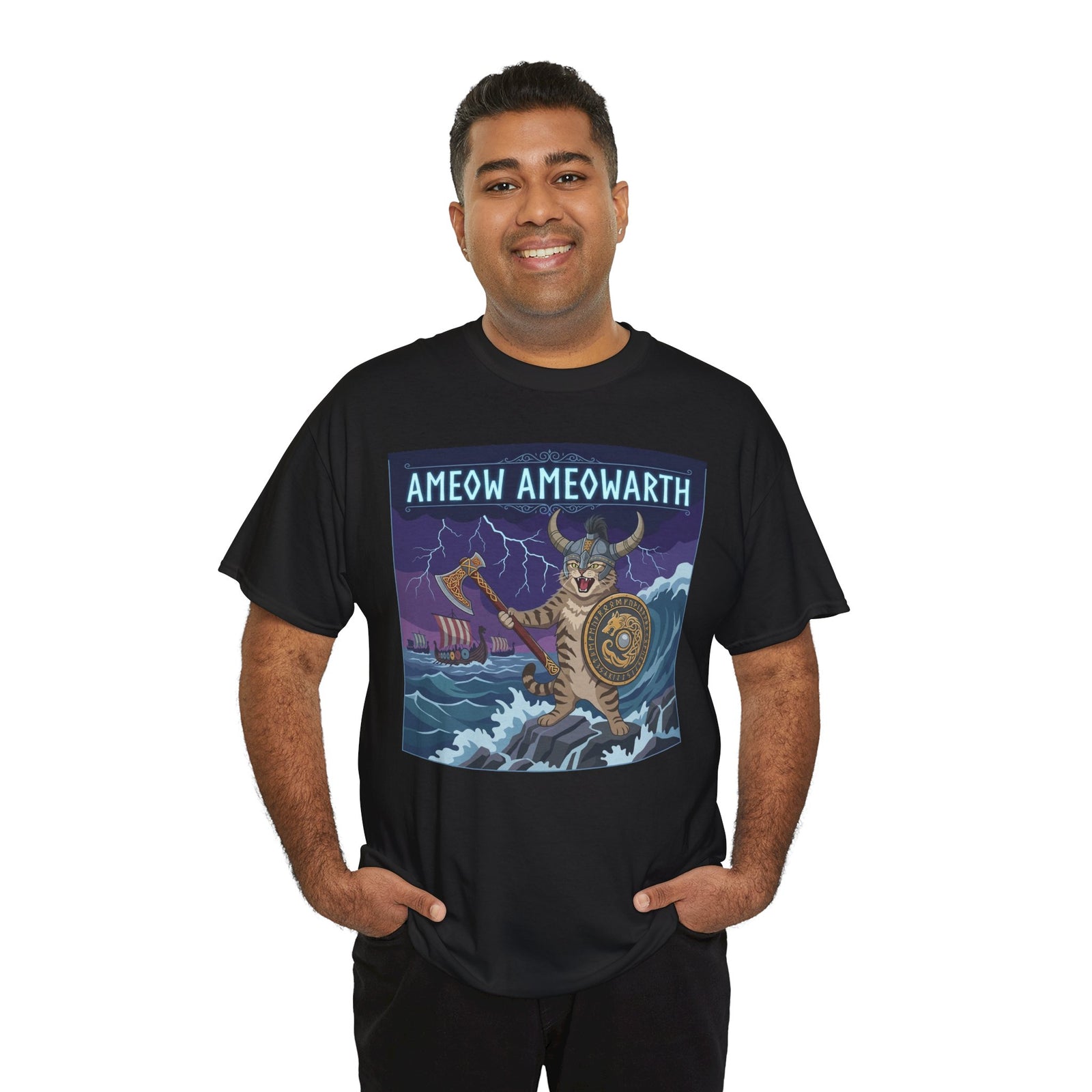 Ameow Ameowarth Cat Viking T-Shirt — Funny Viking Cat Graphic Tee