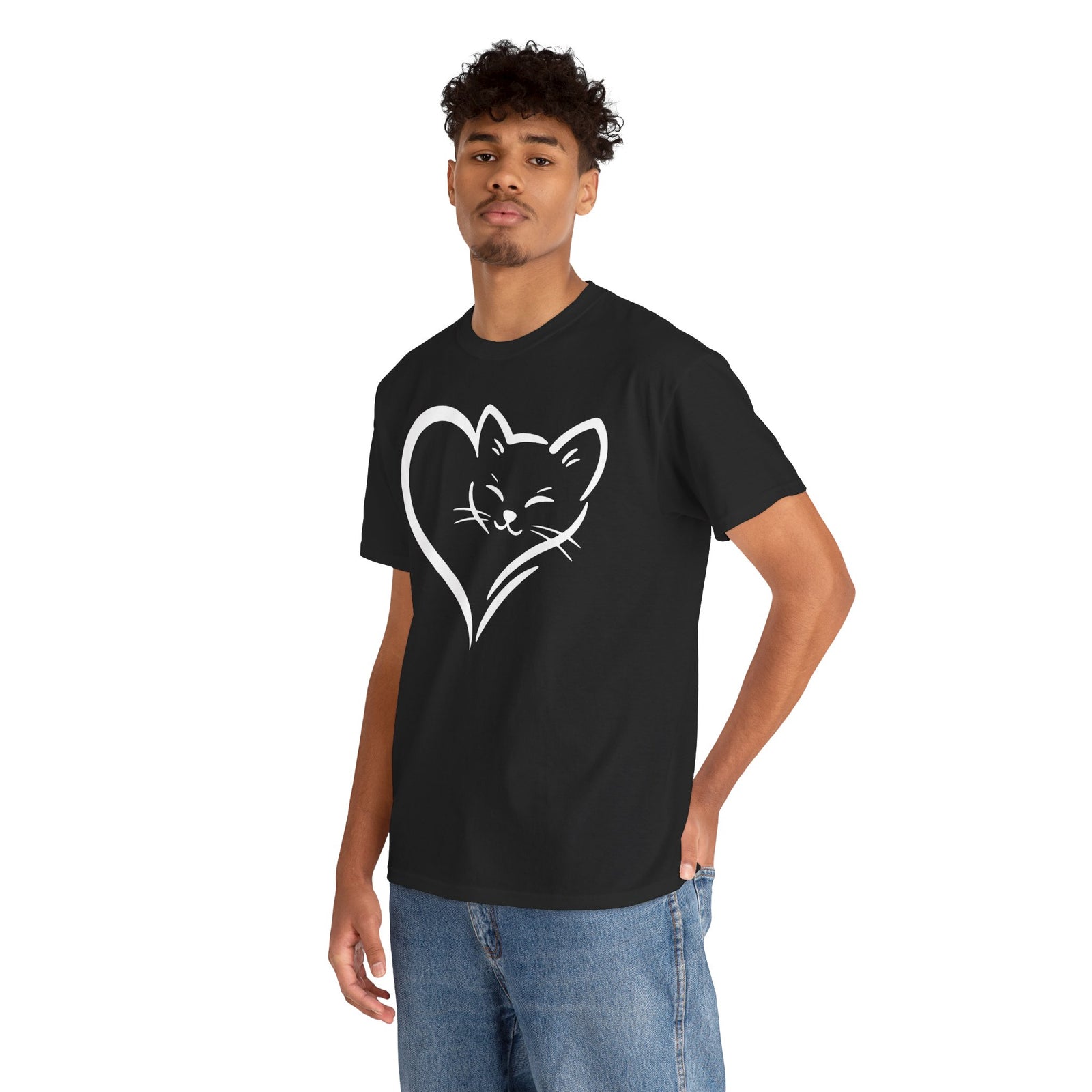 Cute Cat Heart T-Shirt - Cat Lover Gift - Adorable Cat Silhouette Tee