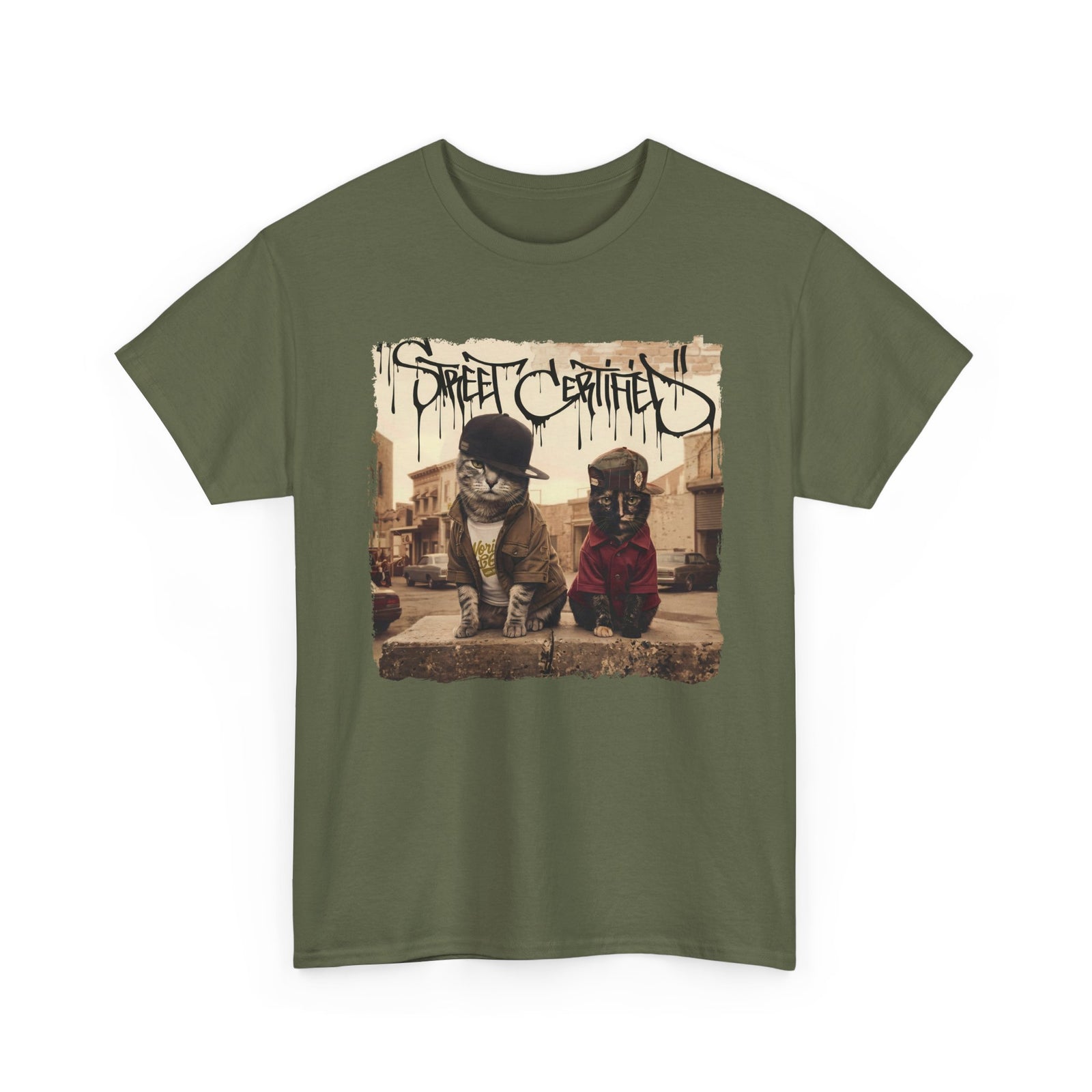 Funny Streetwear Cats "Street Certified" Retro Graphic Tee