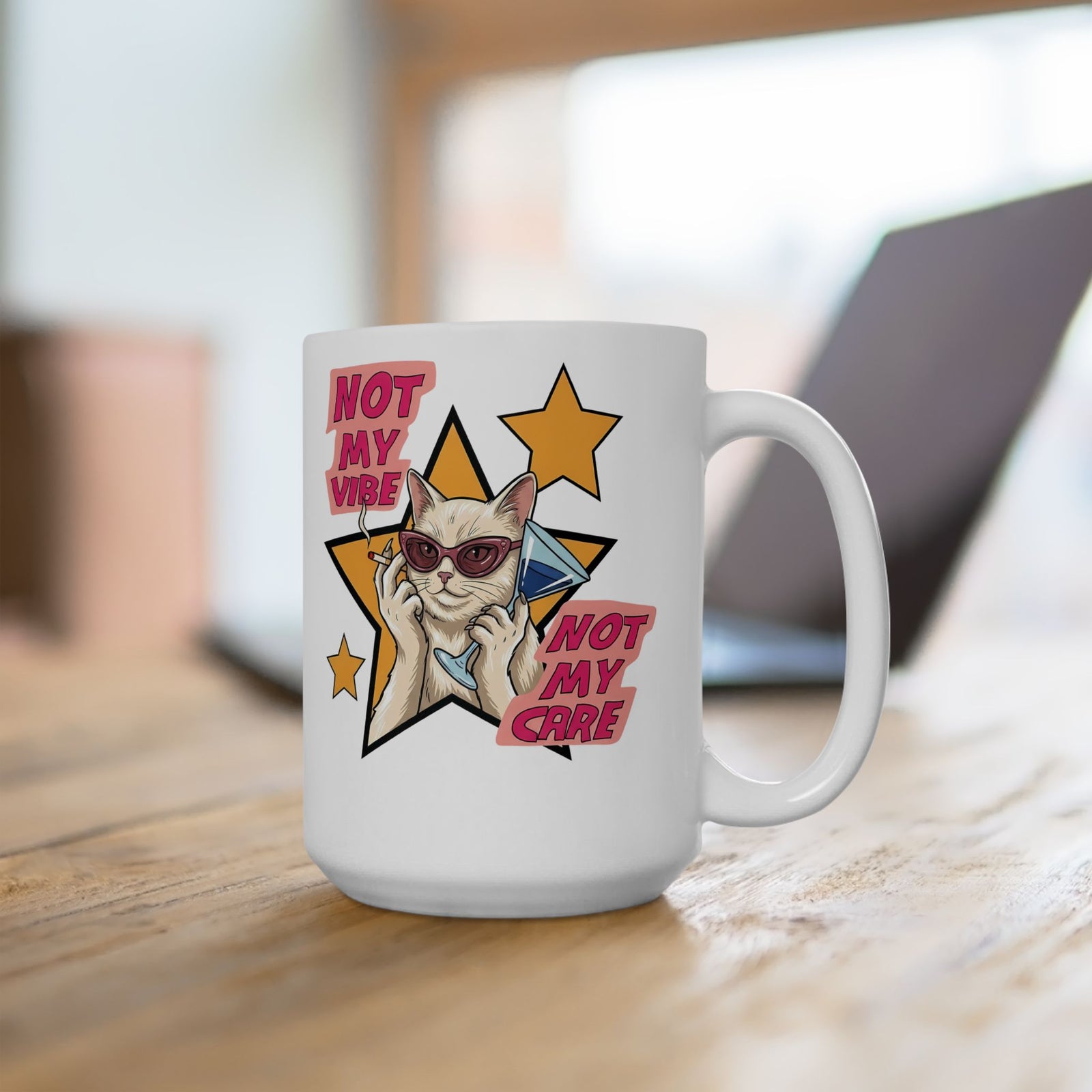 Not My Care Retro Cat Ceramic Mug — Unbothered Pop Art Feline Mug