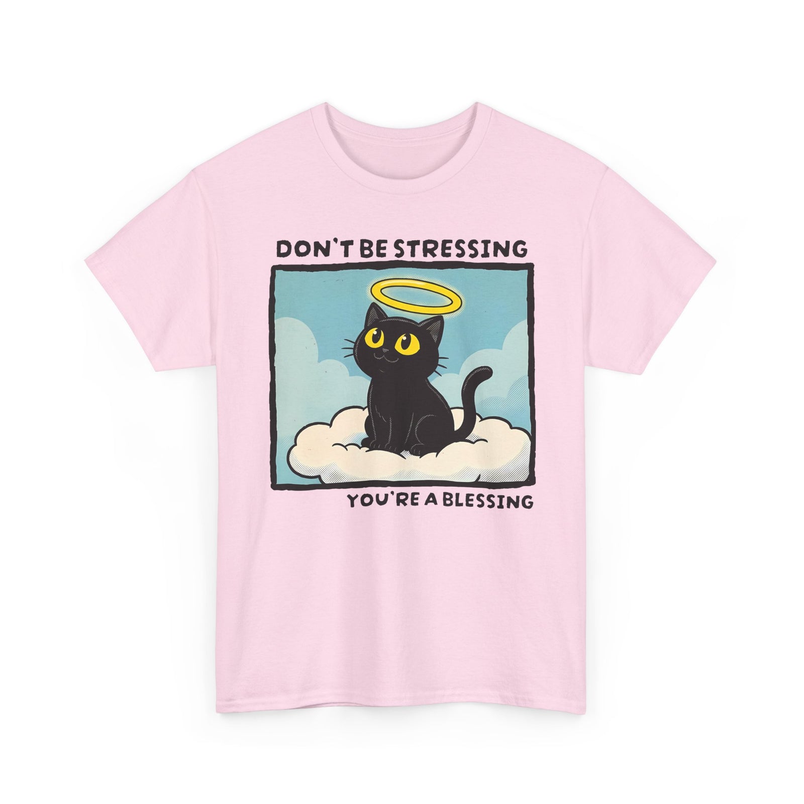 Funny Black Cat Angel T-Shirt “Don’t Be Stressing You’re a Blessing” Cute Cat Graphic Tee