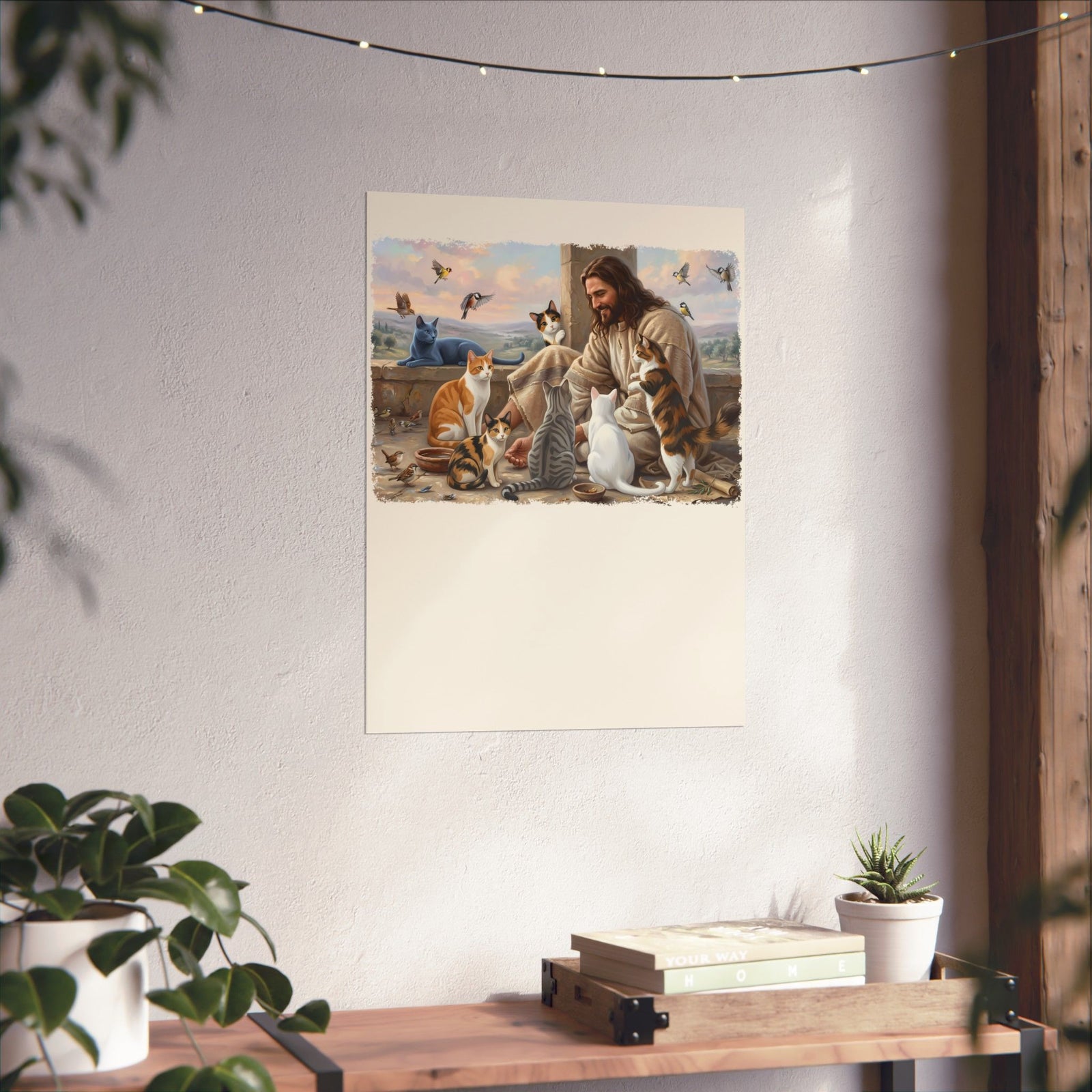 Jesus Surrounded by Cats Poster — Religious Cat Lover Poster