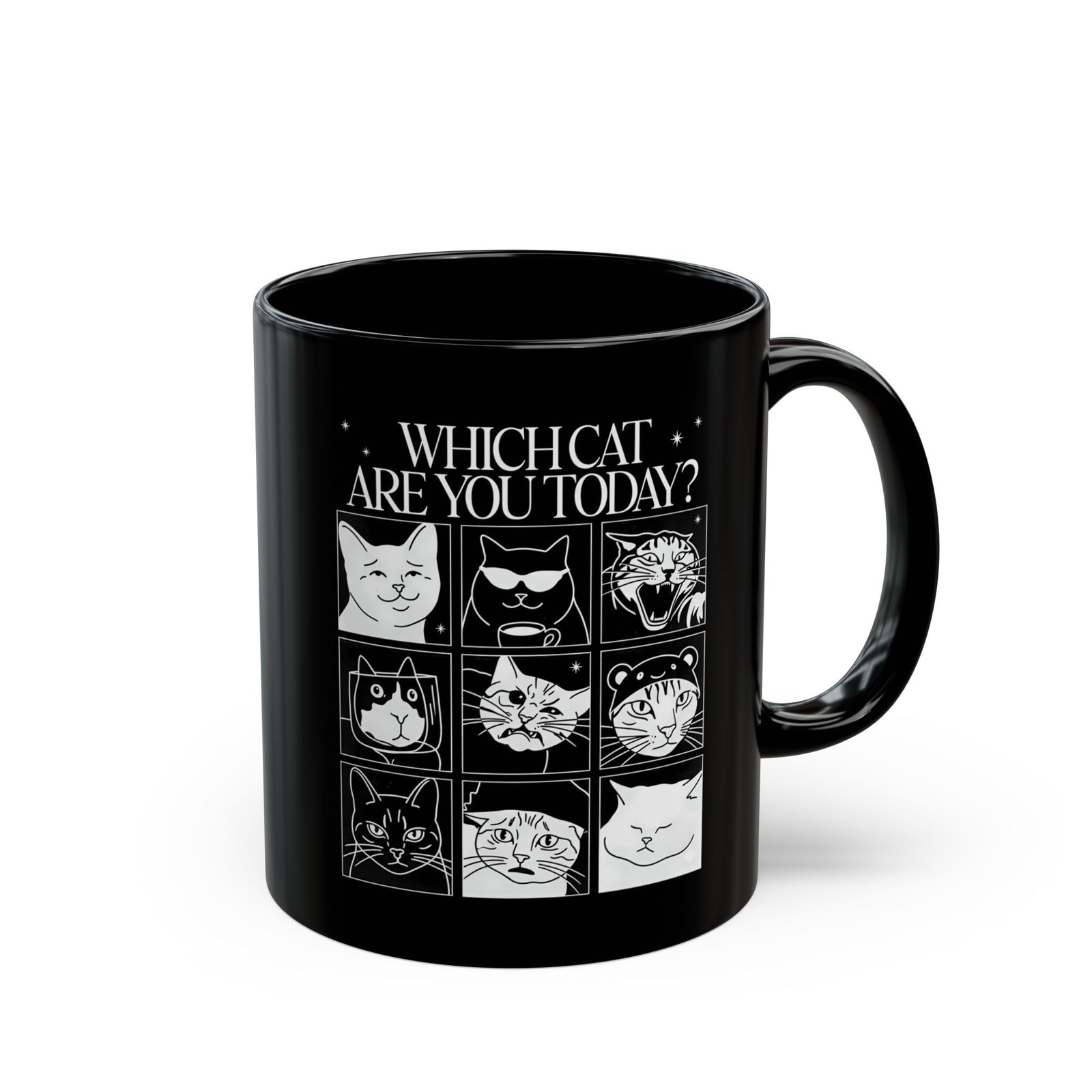 Which Cat You Choose Today Black Mug — Playful Cat Lover Graphic Mug