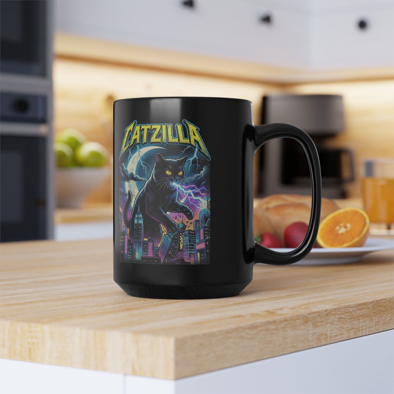 Cat Attack Black Mug — Funny Graphic Cat Mug