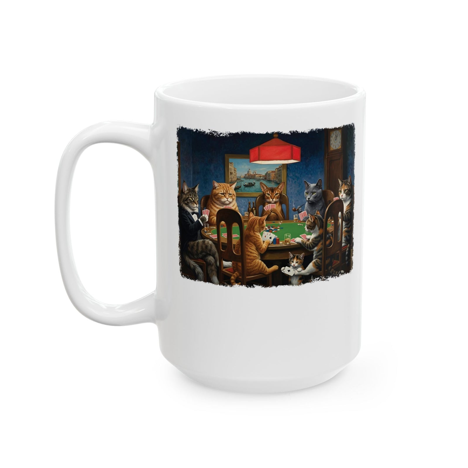 Cats Playing Poker Ceramic Mug — Funny Poker Cat Art Mug