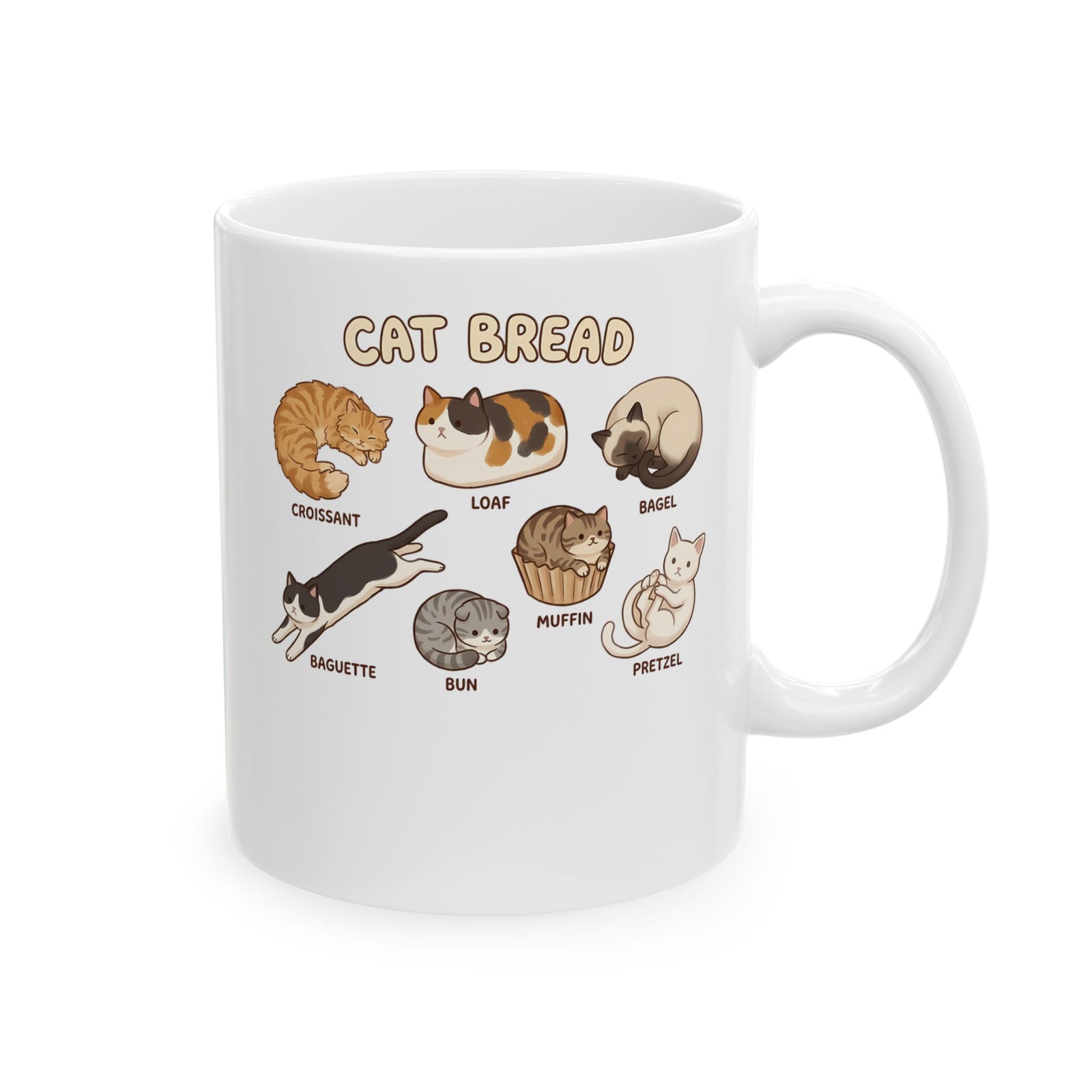 Cats & Breads Ceramic Mug — Cute Cat and Bread Graphic Mug