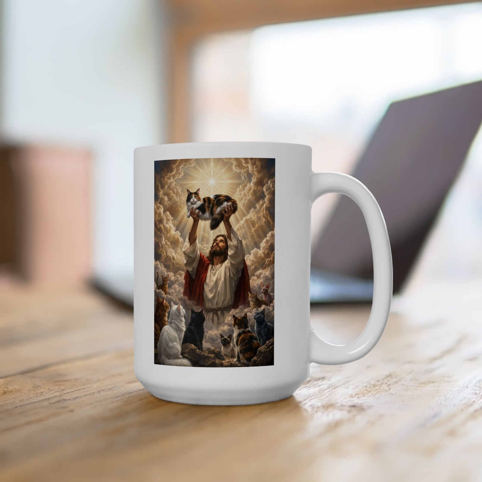 Jesus With Cats Ceramic Mug — Christian Cat Lover Mug