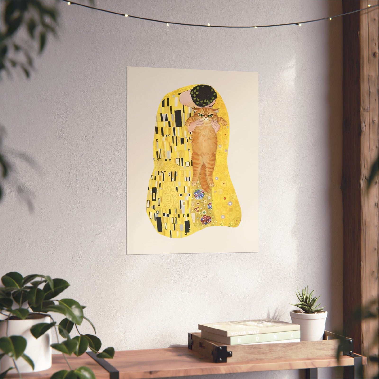 Cat & The Kiss Poster — Romantic Cat Illustration Poster