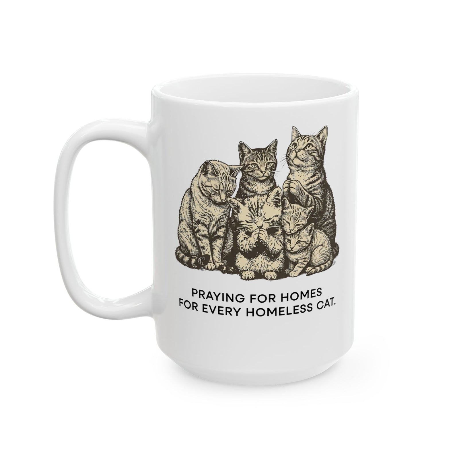 Cat Rescue Ceramic Mug — "Praying for Homes for Every Homeless Cat" Vintage Cat Rescue Mug