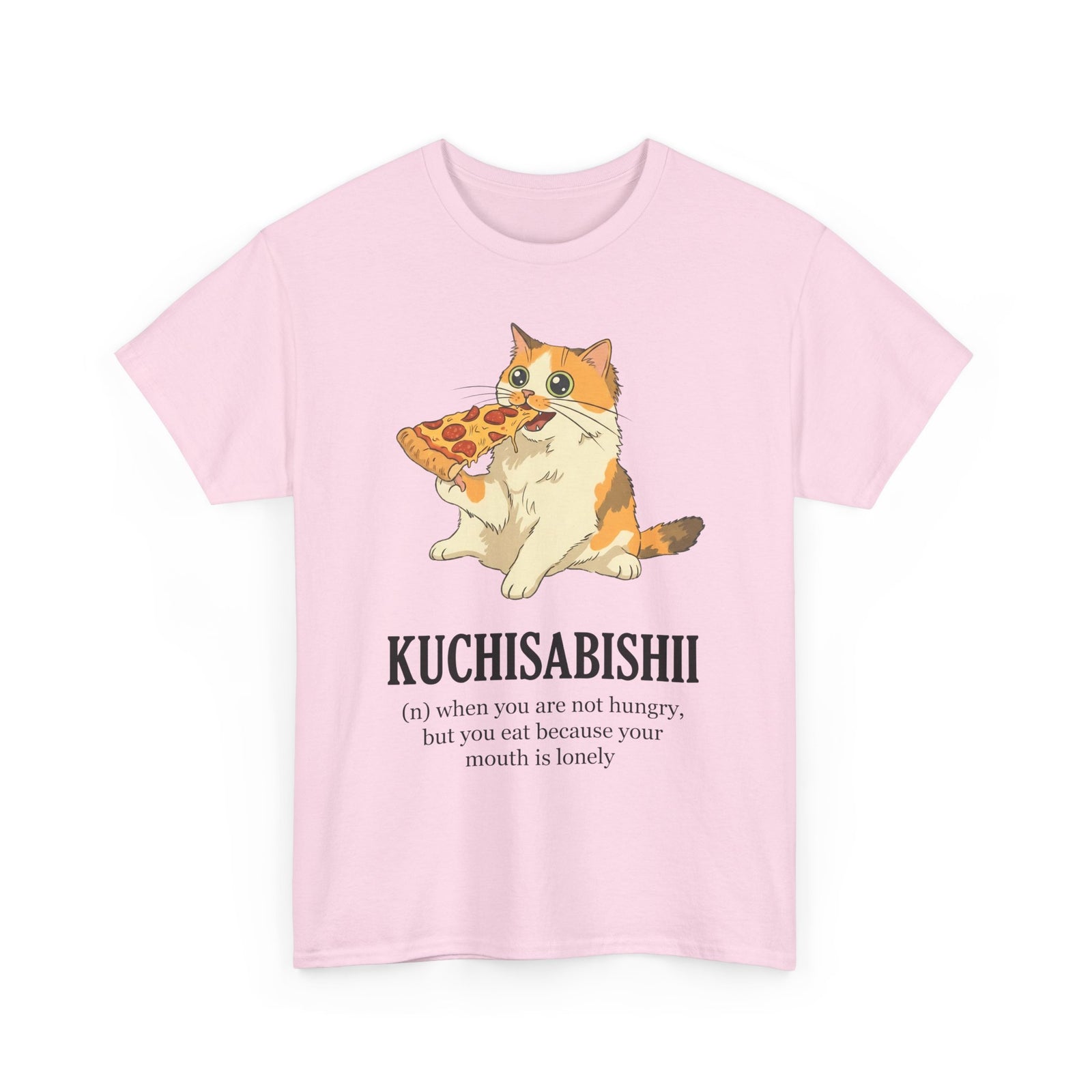 Kuchisabishii Lonely Mouth T-Shirt — Funny Cat Eating Pizza Tee