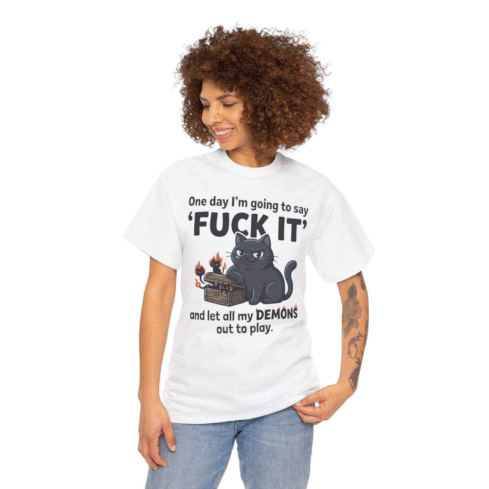 Cat Demon Graphic Tee — “One day I'm going to say 'FUCK IT'” Funny Goth T-Shirt