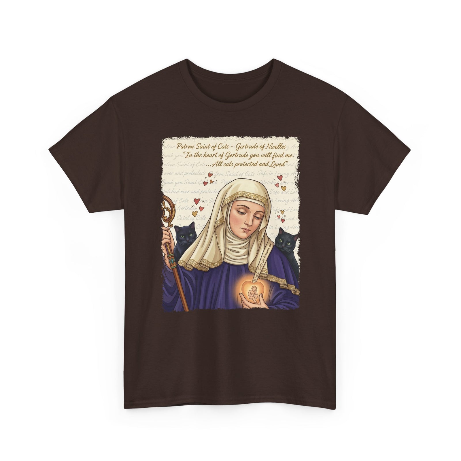 Gertrude of Nivelles "All Cats Protected and Loved" T-Shirt
