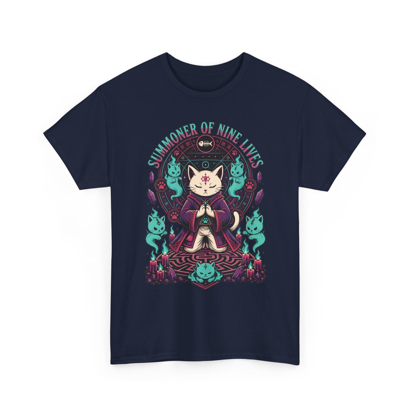Lucky Cat Mystic Tee — "Catmancer of Nine Lives" Graphic T-Shirt