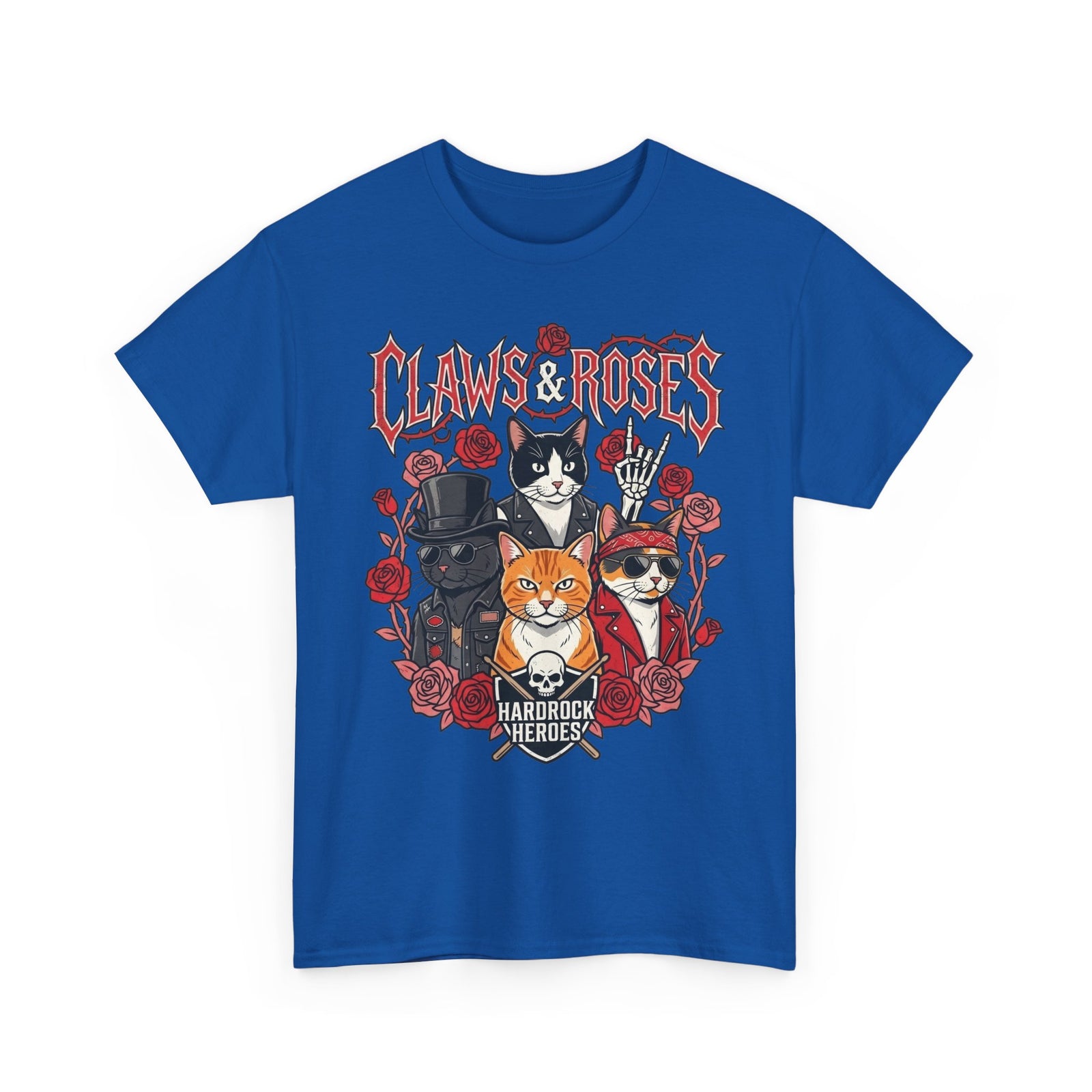 Claws & Roses Cat Band Tee - Rock 'N' Roll Feline Graphic T-Shirt