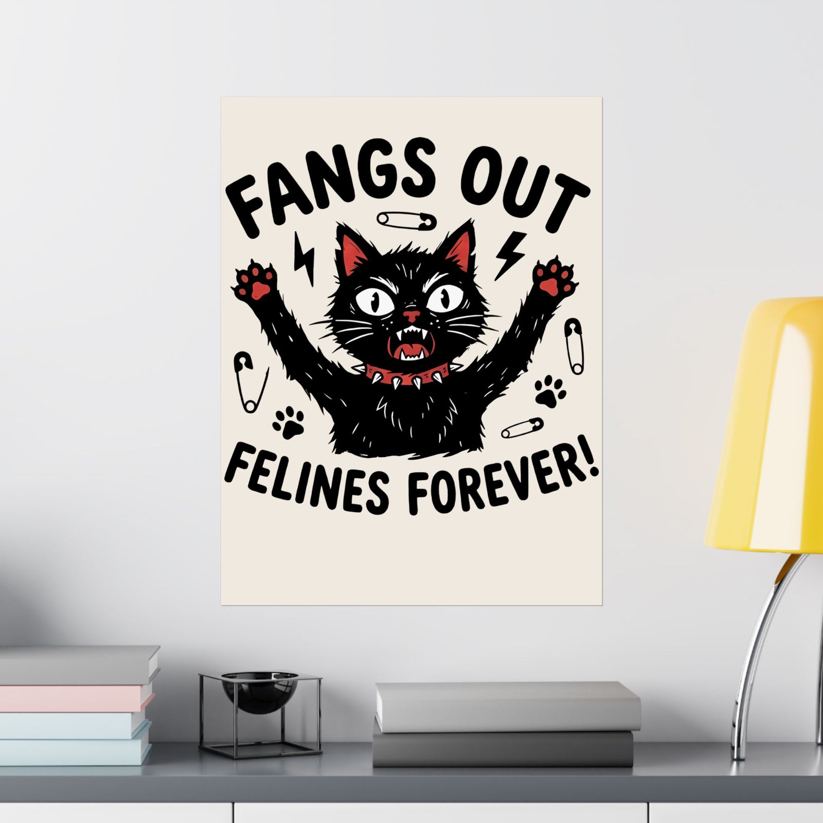Fangs Out Felines Forever Poster — Cat Lover Graphic T‑Poster