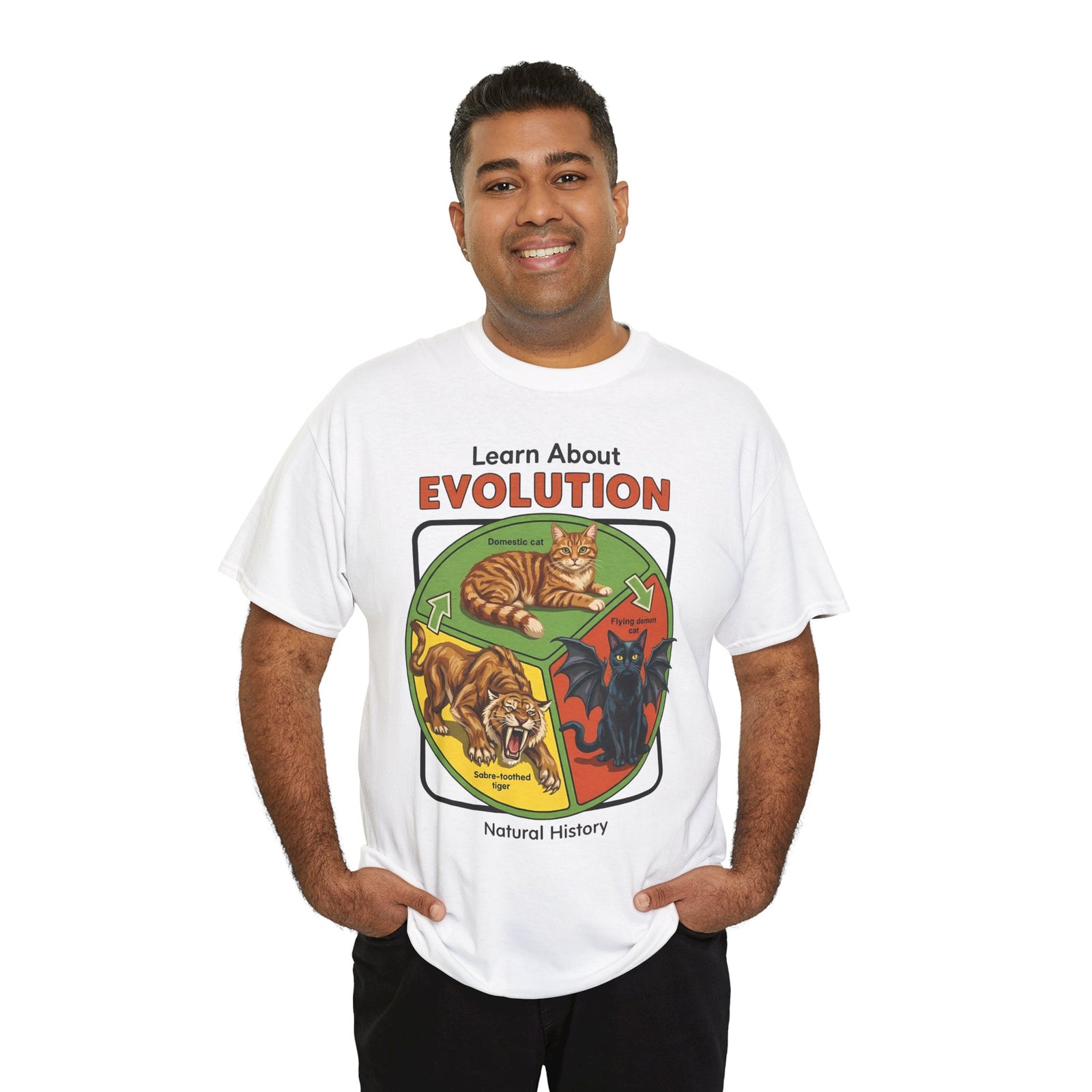 Learn About Evolution Cat T-Shirt — Funny Science Natural History Parody Tee