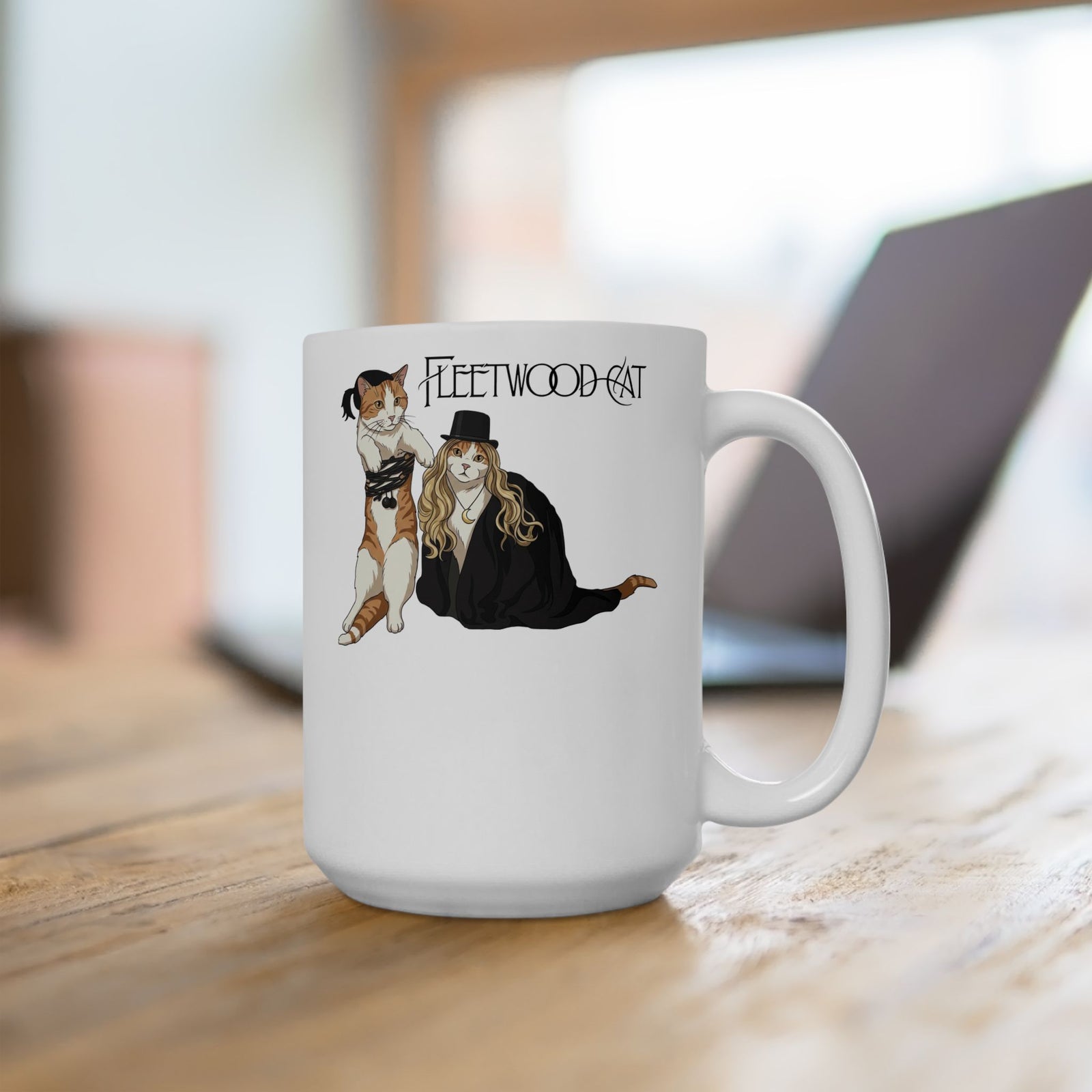 Fleetwood Cat Ceramic Mug – Vintage Band-Inspired Cat Graphic Mug