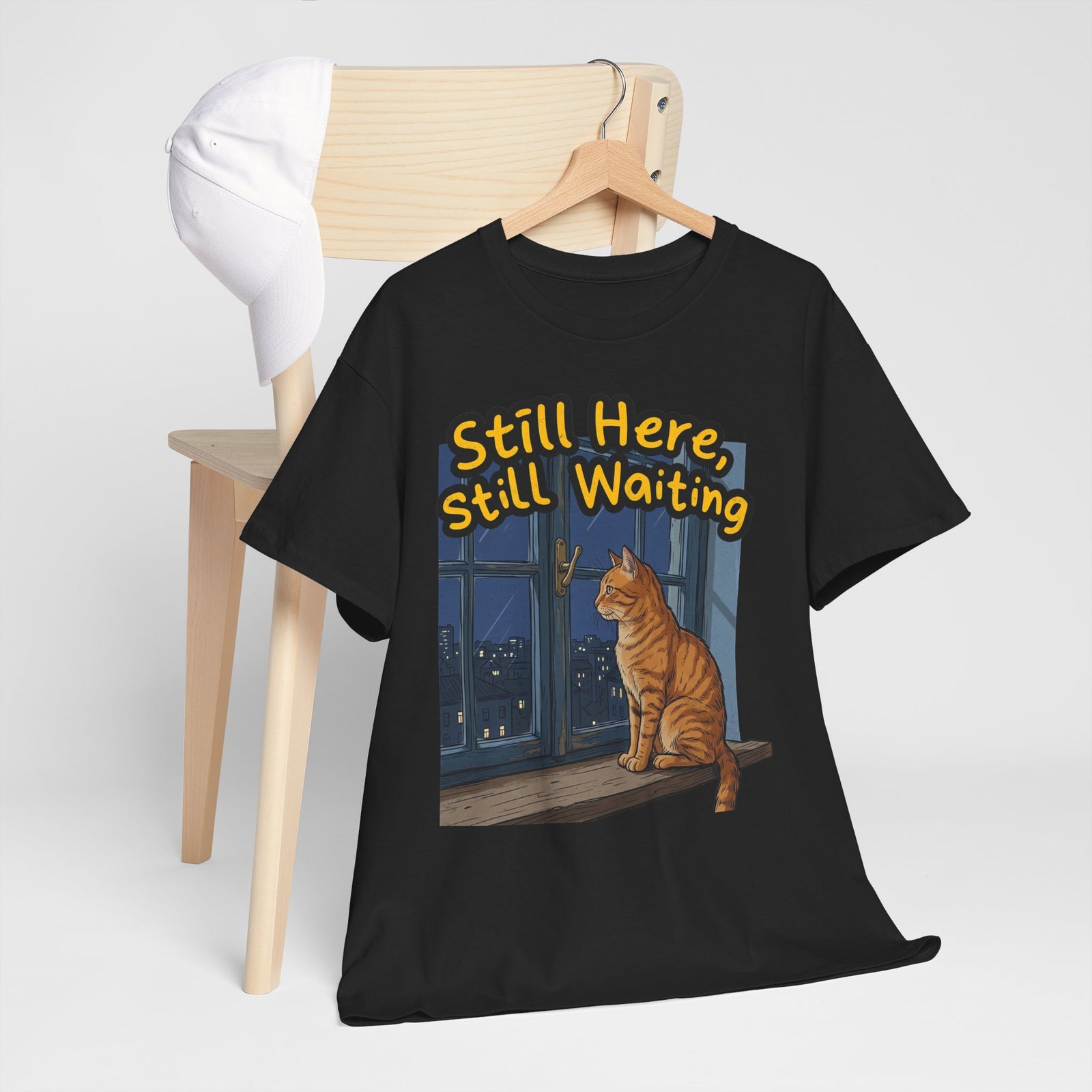Cat Window Tee — "Still Here, Still Waiting" Graphic T‑Shirt