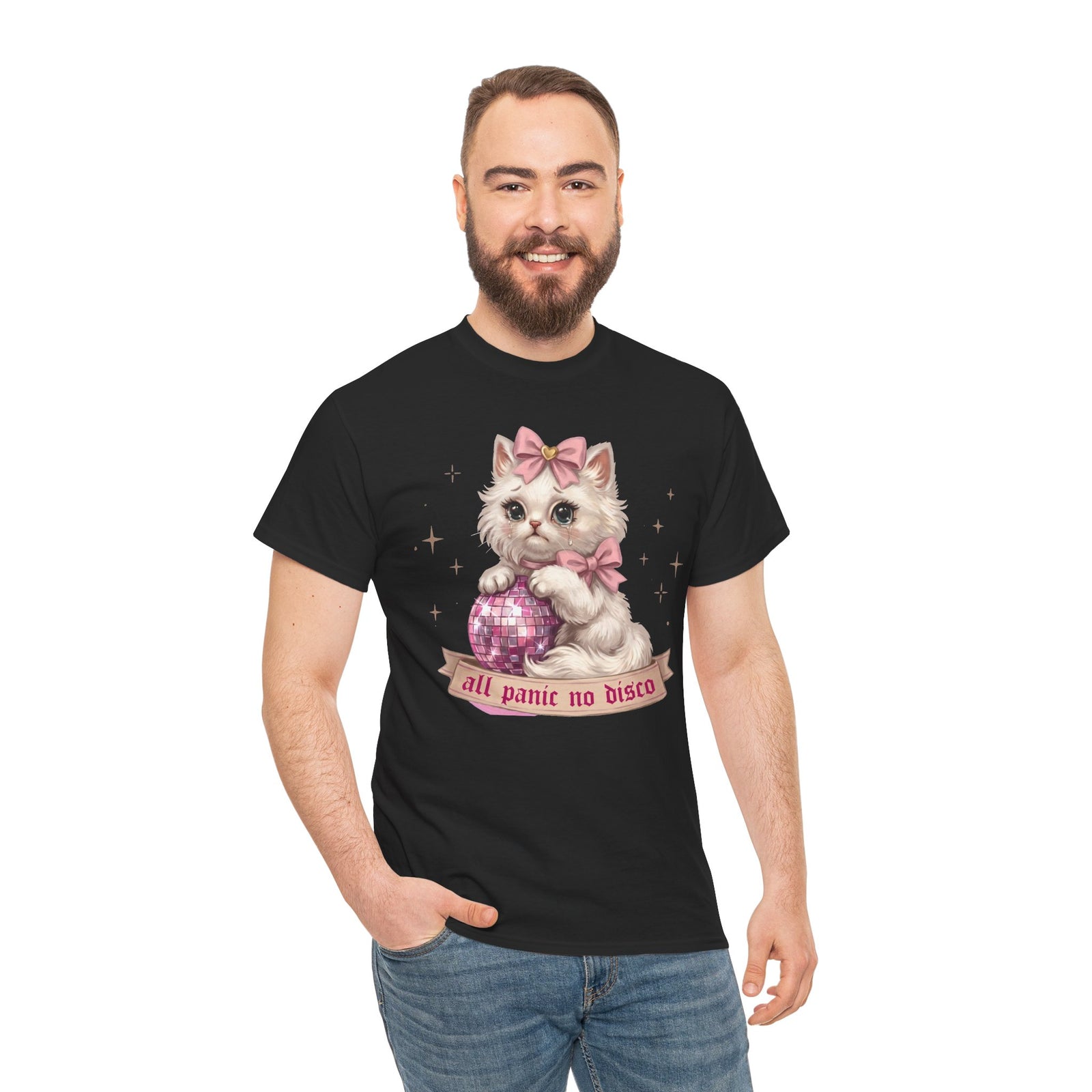 All Panic No Disco T-Shirt — Crying Kitten Pink Disco Ball Tee