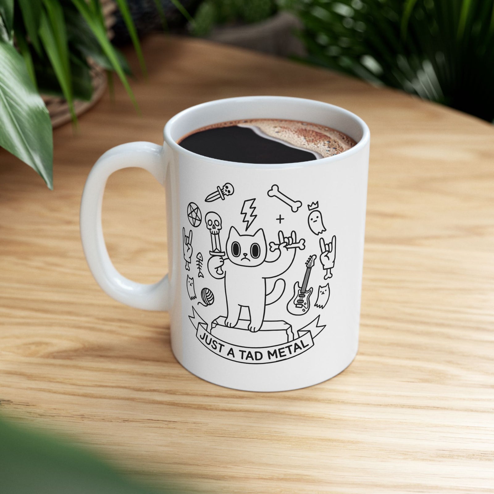 Just A Tad Metal Cat Ceramic Mug — Funny Heavy Metal Rocker Feline Mug