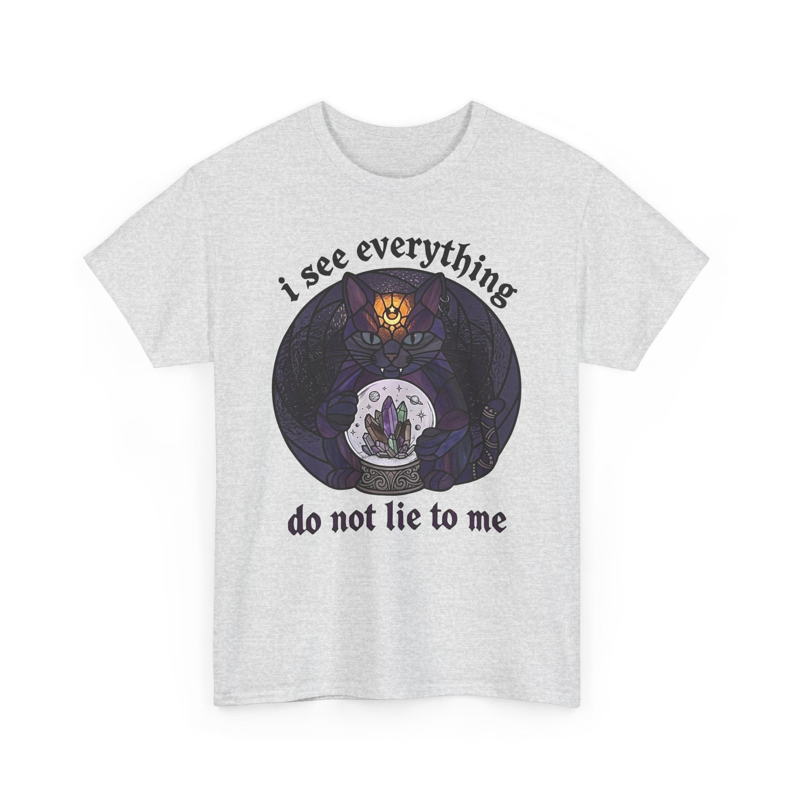 Mystic Fortune Teller Cat T-Shirt "I See Everything" Stained Glass Spiritual Kitten