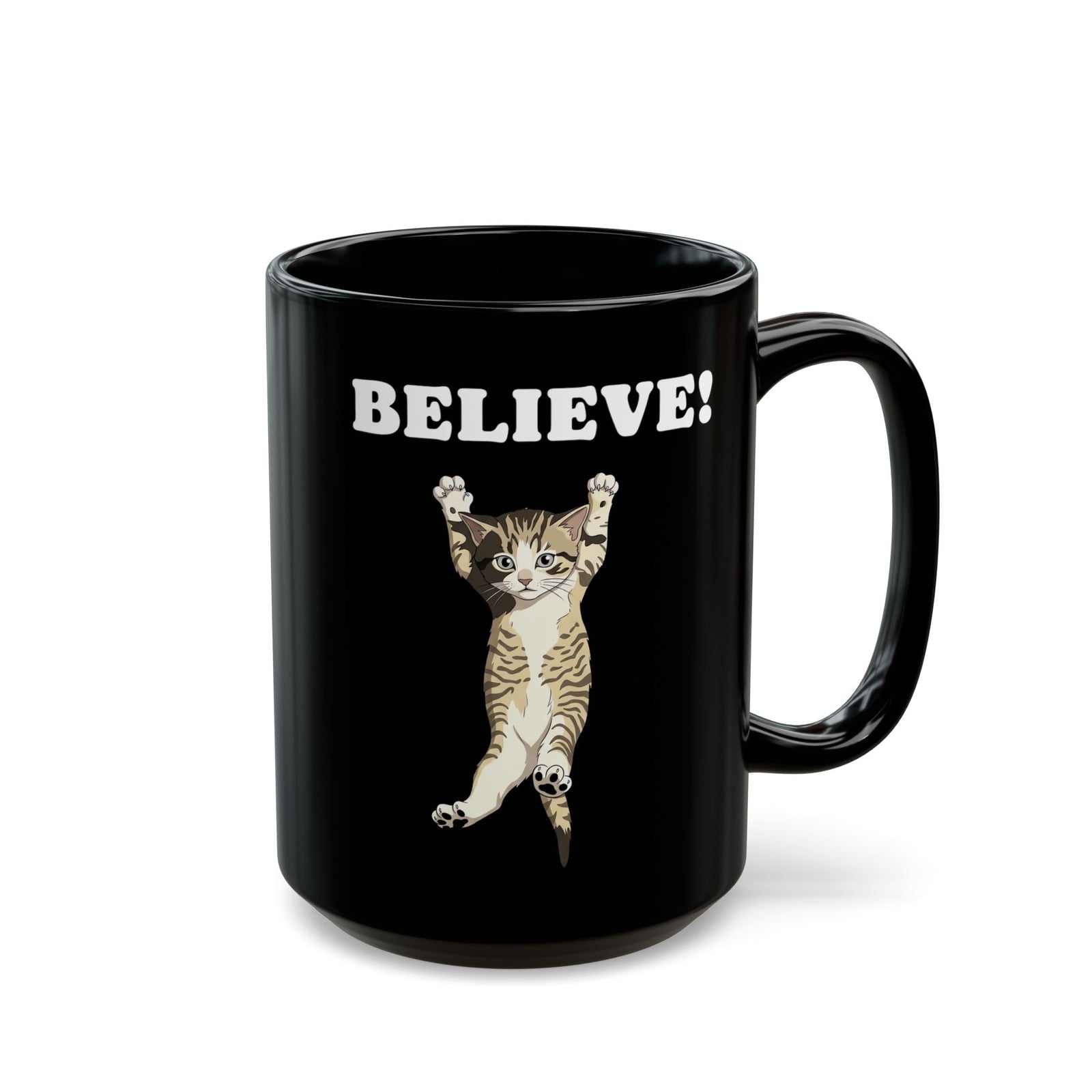 Believe! Cat Mug — Cute Motivational Kitten Black Mug
