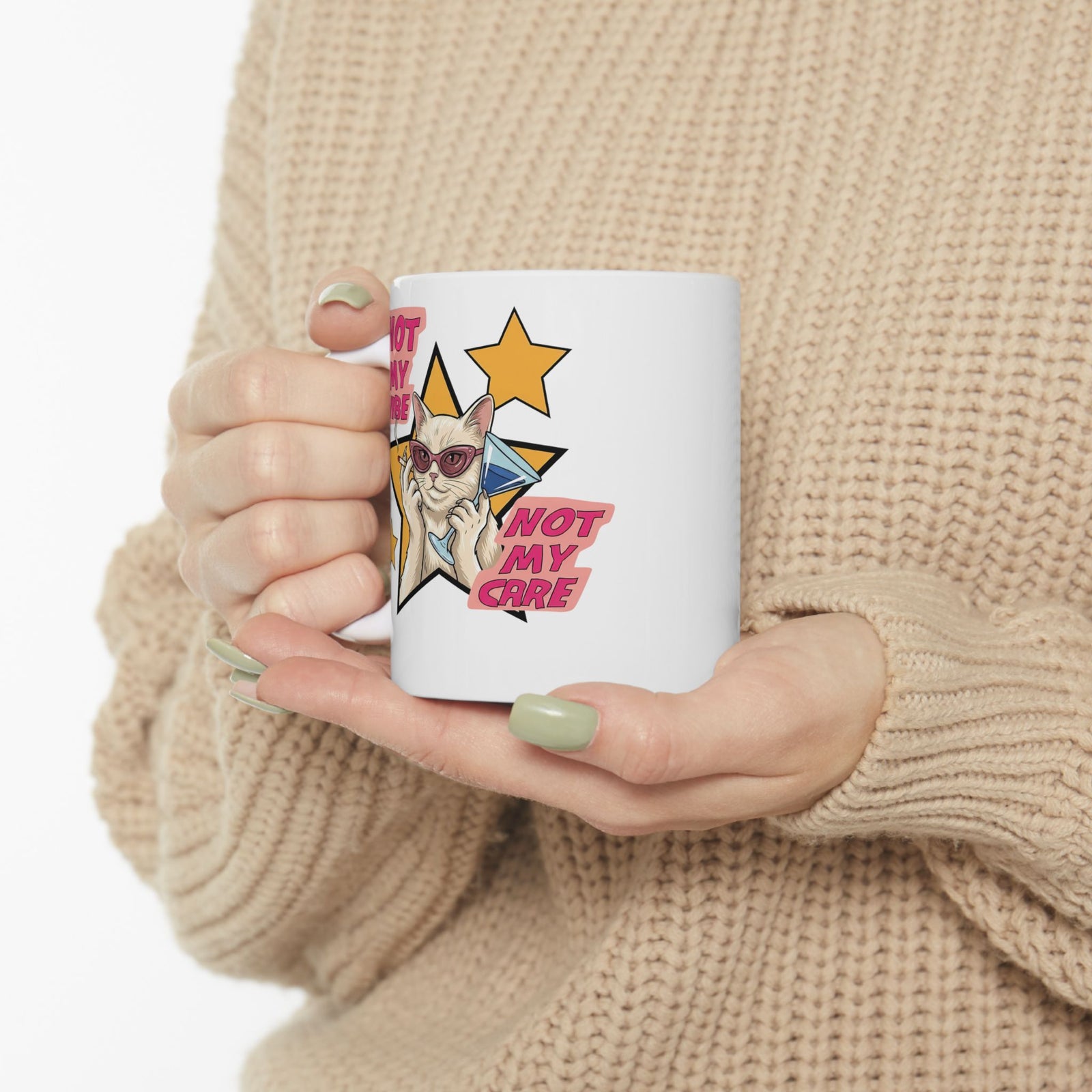Not My Care Retro Cat Ceramic Mug — Unbothered Pop Art Feline Mug