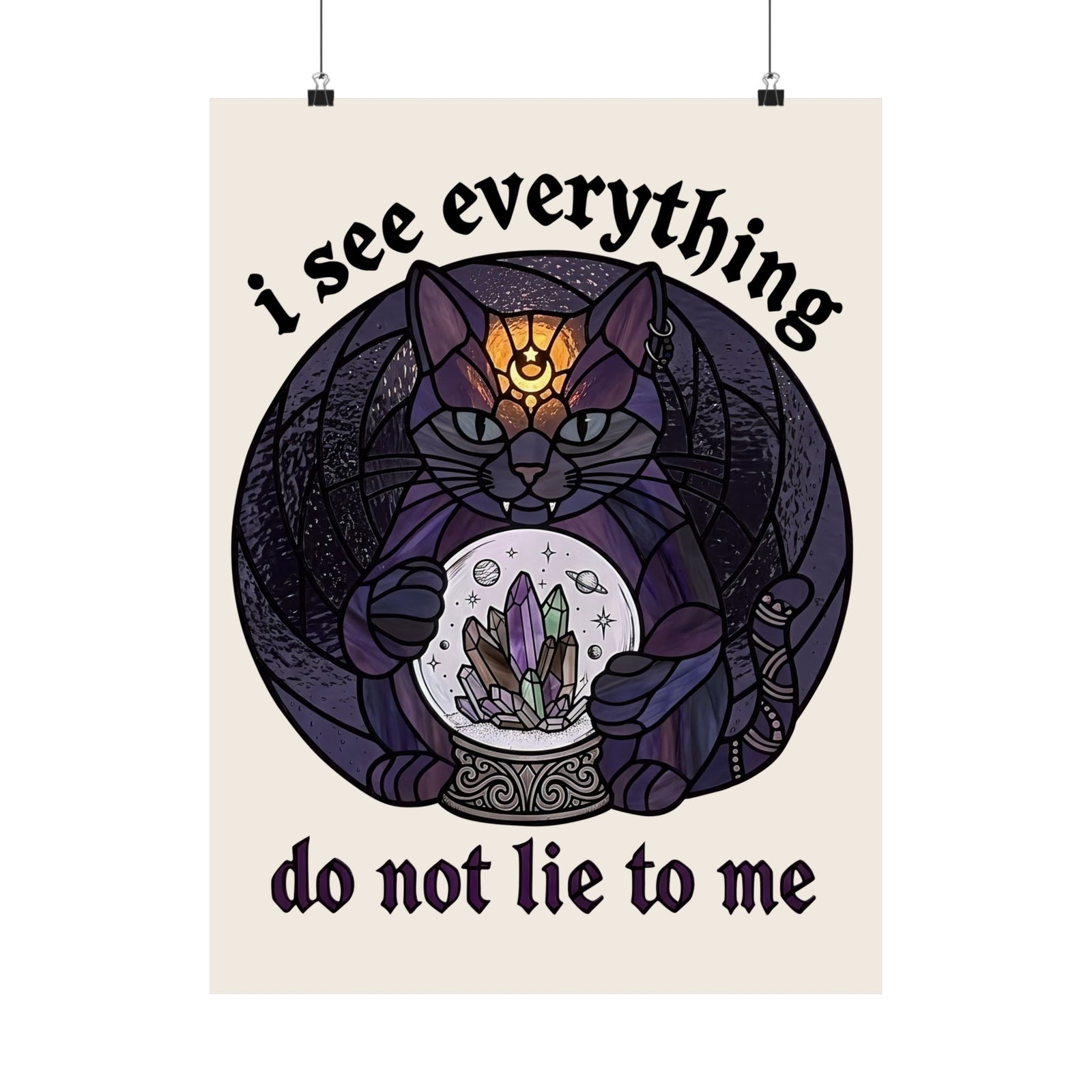 Mystic Fortune Teller Cat Poster "I See Everything" Stained Glass Spiritual Kitten