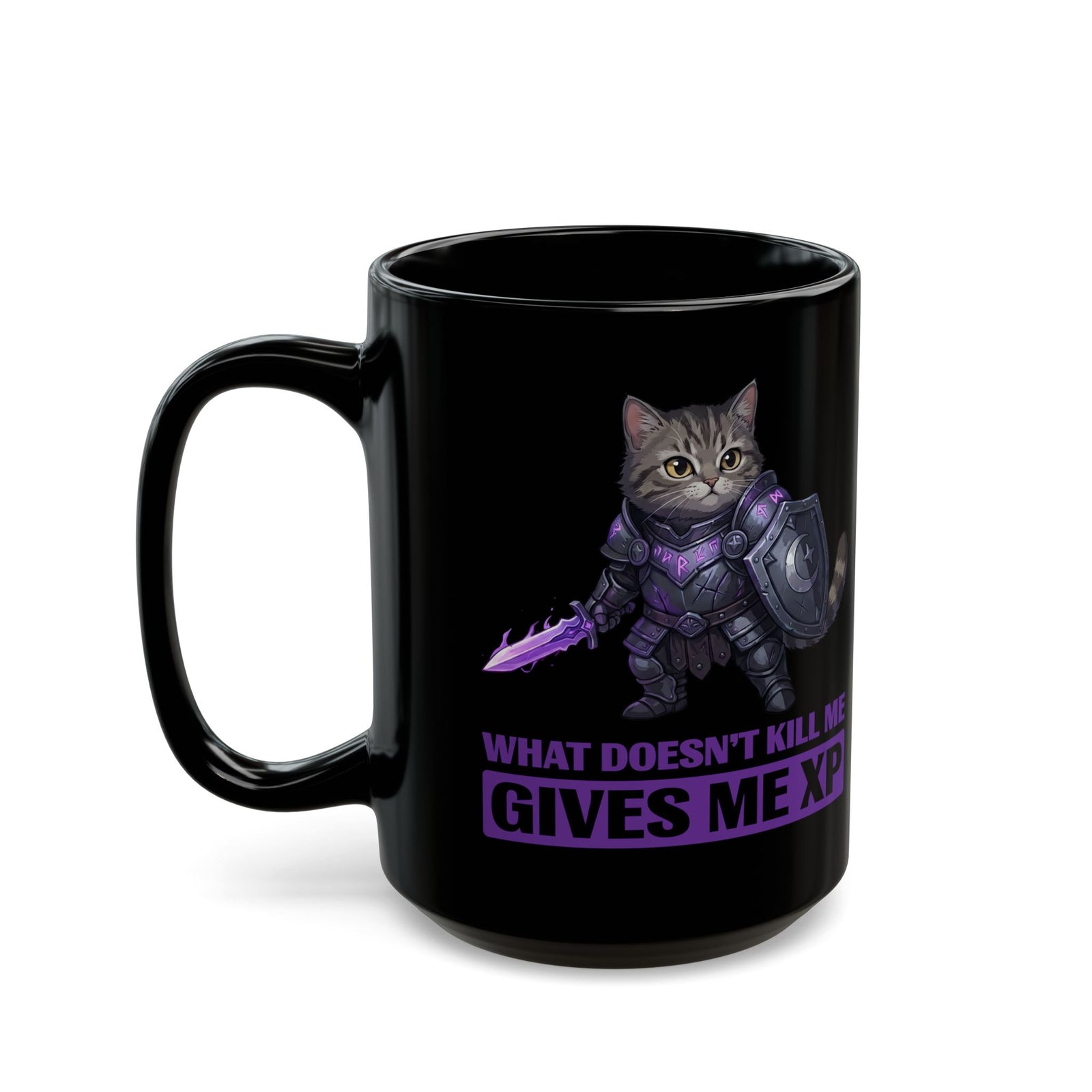 What Doesn't Kill Me Gives Me XP Cat Black Mug