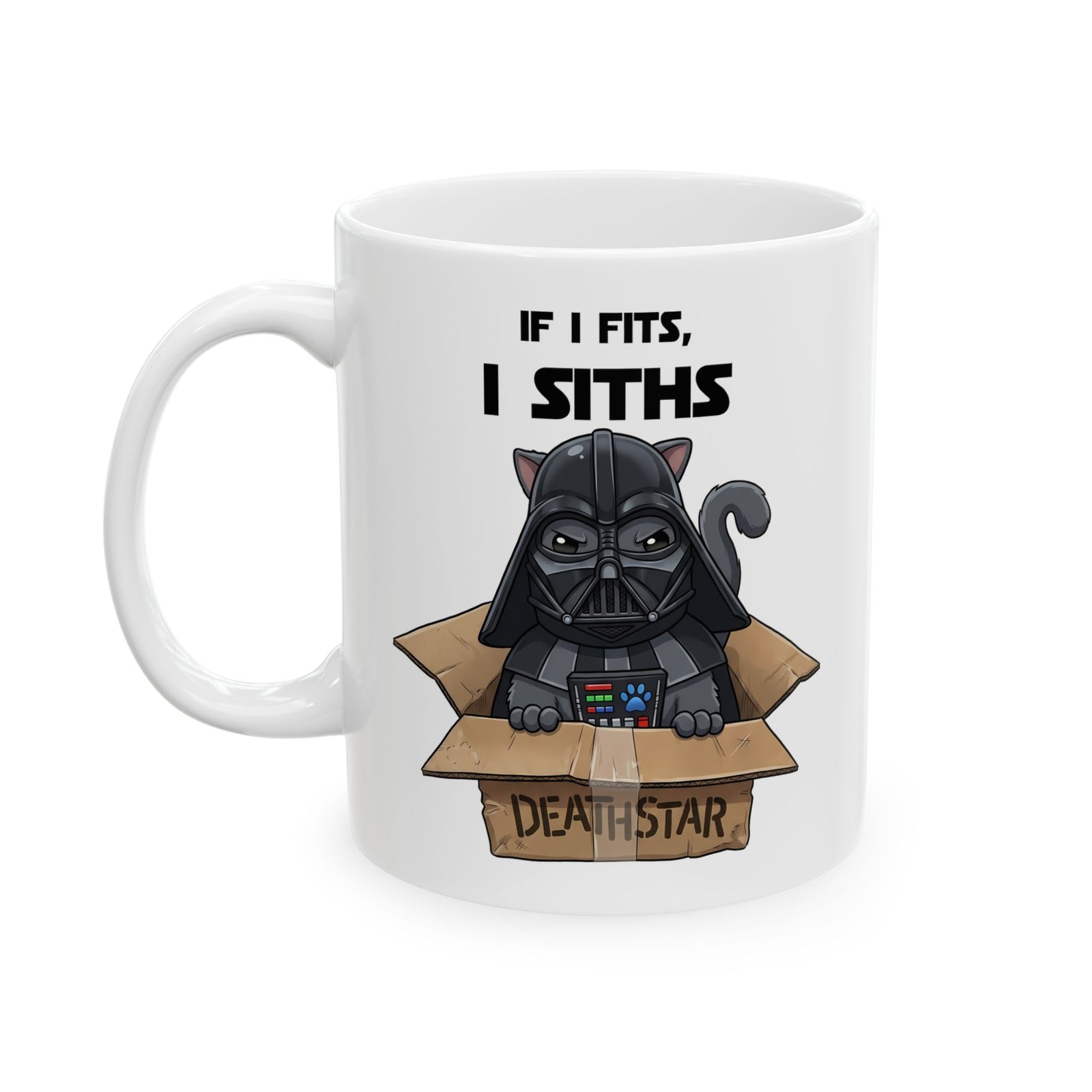 Space Villain Kitten Retro Galaxy Cat Ceramic Mug Funny Cat in Box Graphic Mug