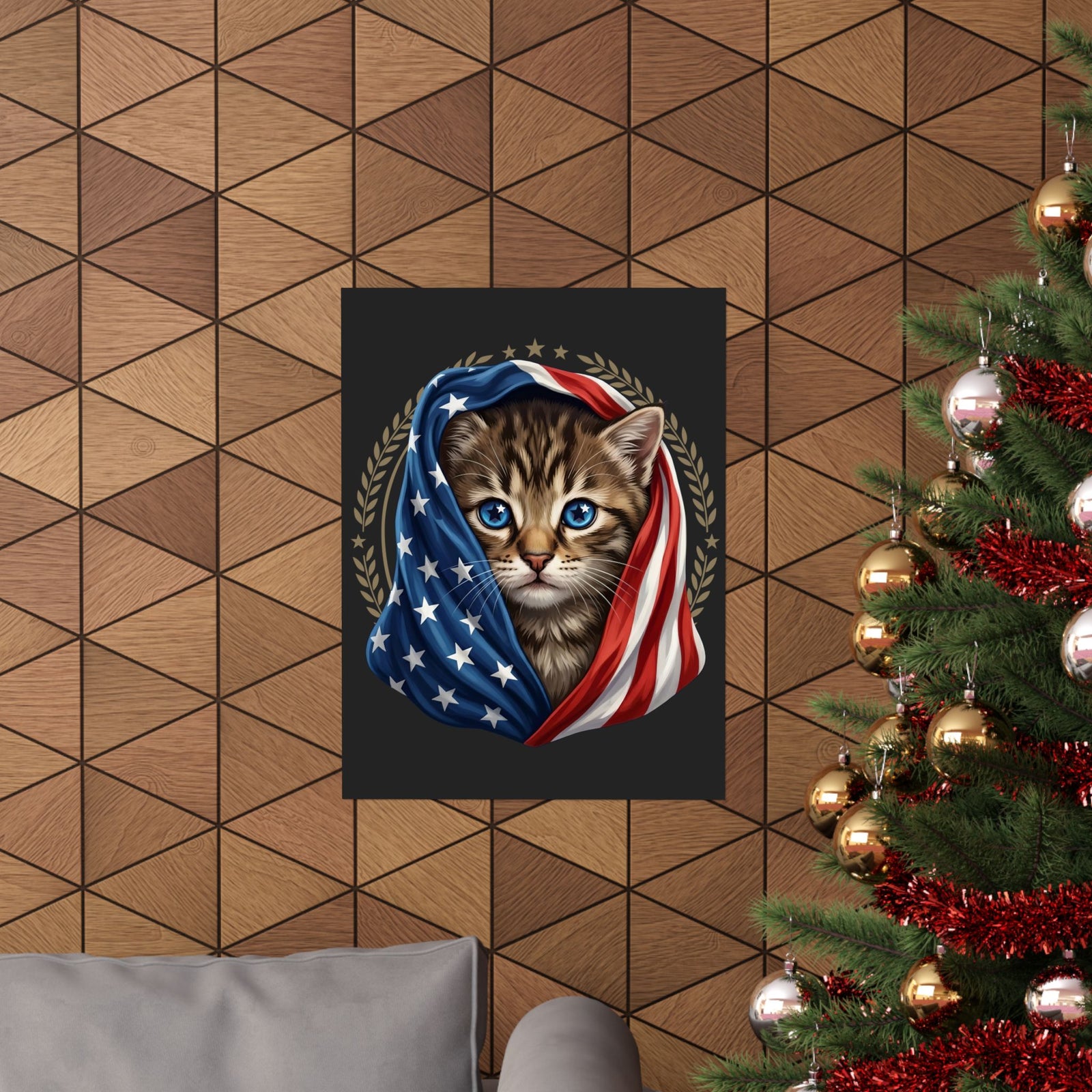 Patriotic American Flag Cat Poster Cute Kitten USA Pride