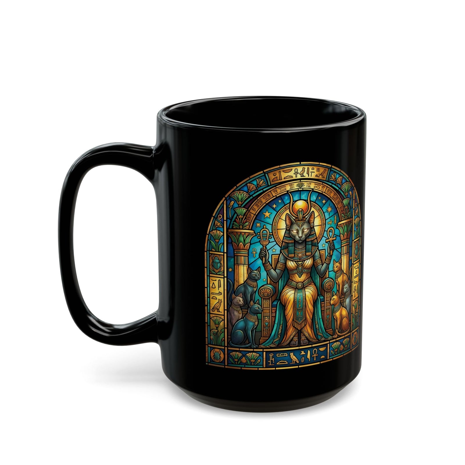 Bastet Goddess of Cats Black Mug — Egyptian Cat Deity Mug
